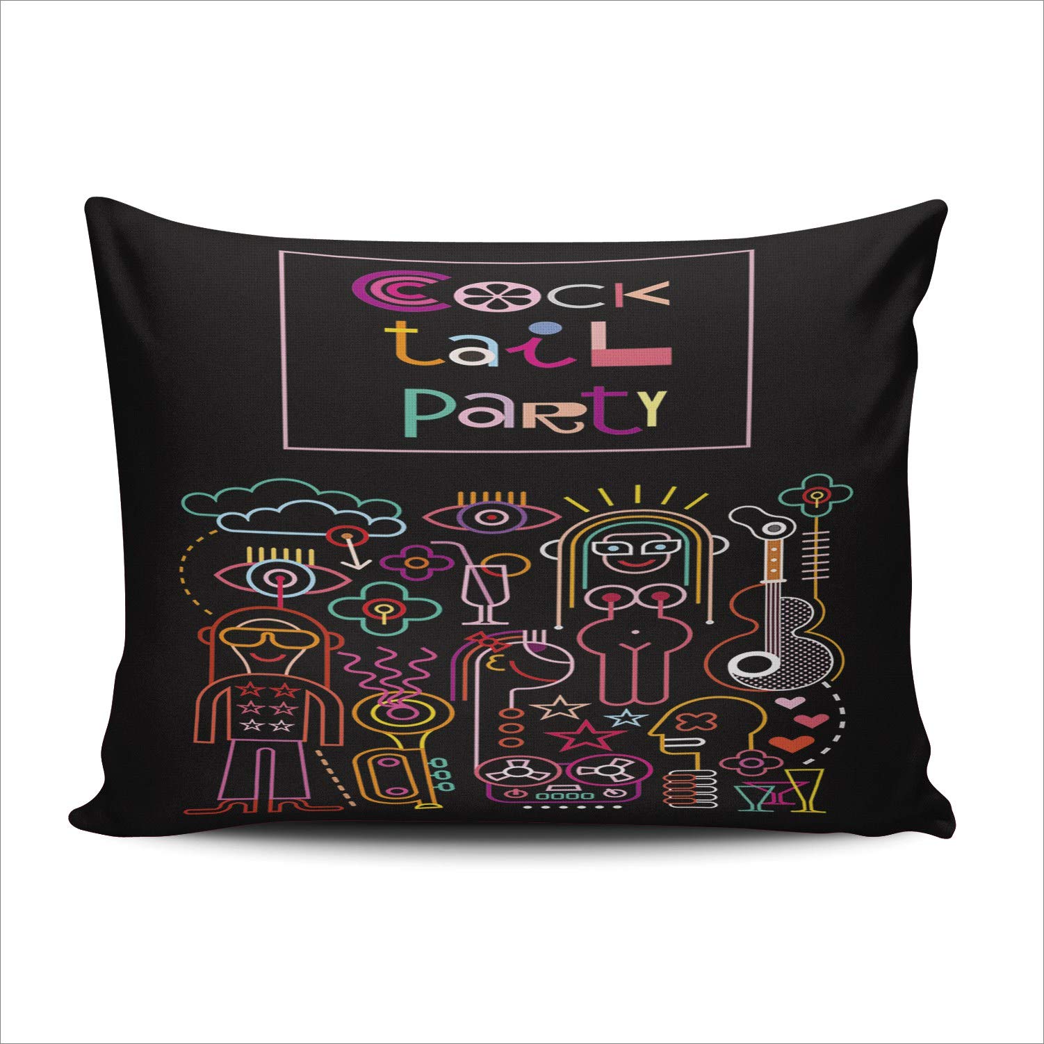 Neon Lights Cocktail Party Throw Pillow Covers 12x16 Inches - Hidden Zipper Decorative Custom Pillow Cases with One Side Printed for Boudoir, Living Room & Bedroom Decor