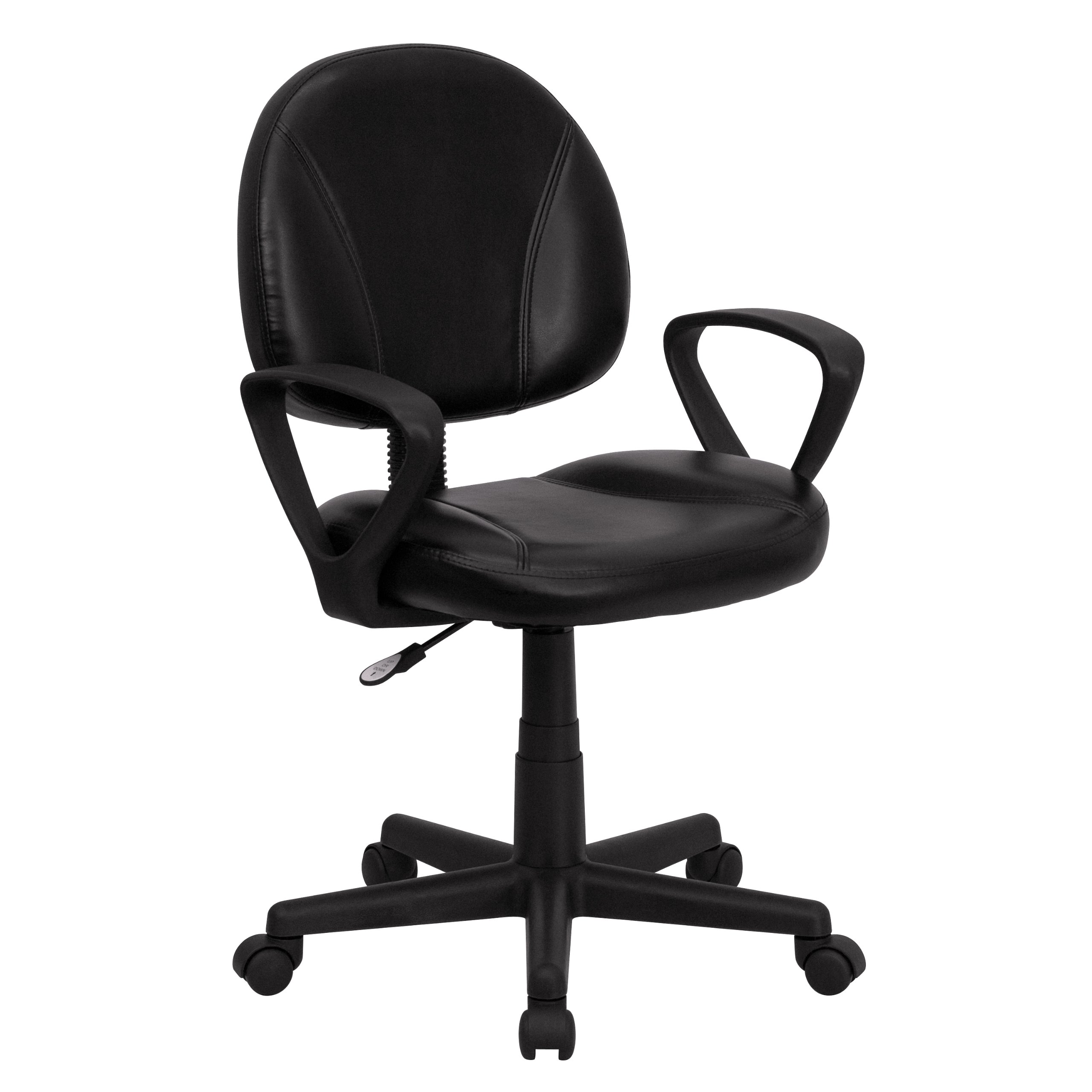 Flash Furniture Ronald Mid-Back Black LeatherSoft Swivel Ergonomic Office Chair with Adjustable Back Depth & Arms - Perfect for Home Office, Gaming & Workspace Comfort