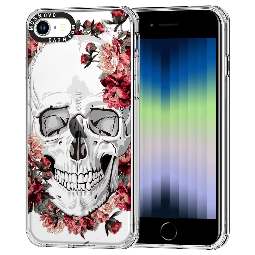 MOSNOVO iPhone SE 2022/SE 3/SE 2020/8/7 Case - Floral Skull Design Shockproof TPU Bumper Clear Back Cover - Perfect for Daily Use, Travel & Outdoor Protection