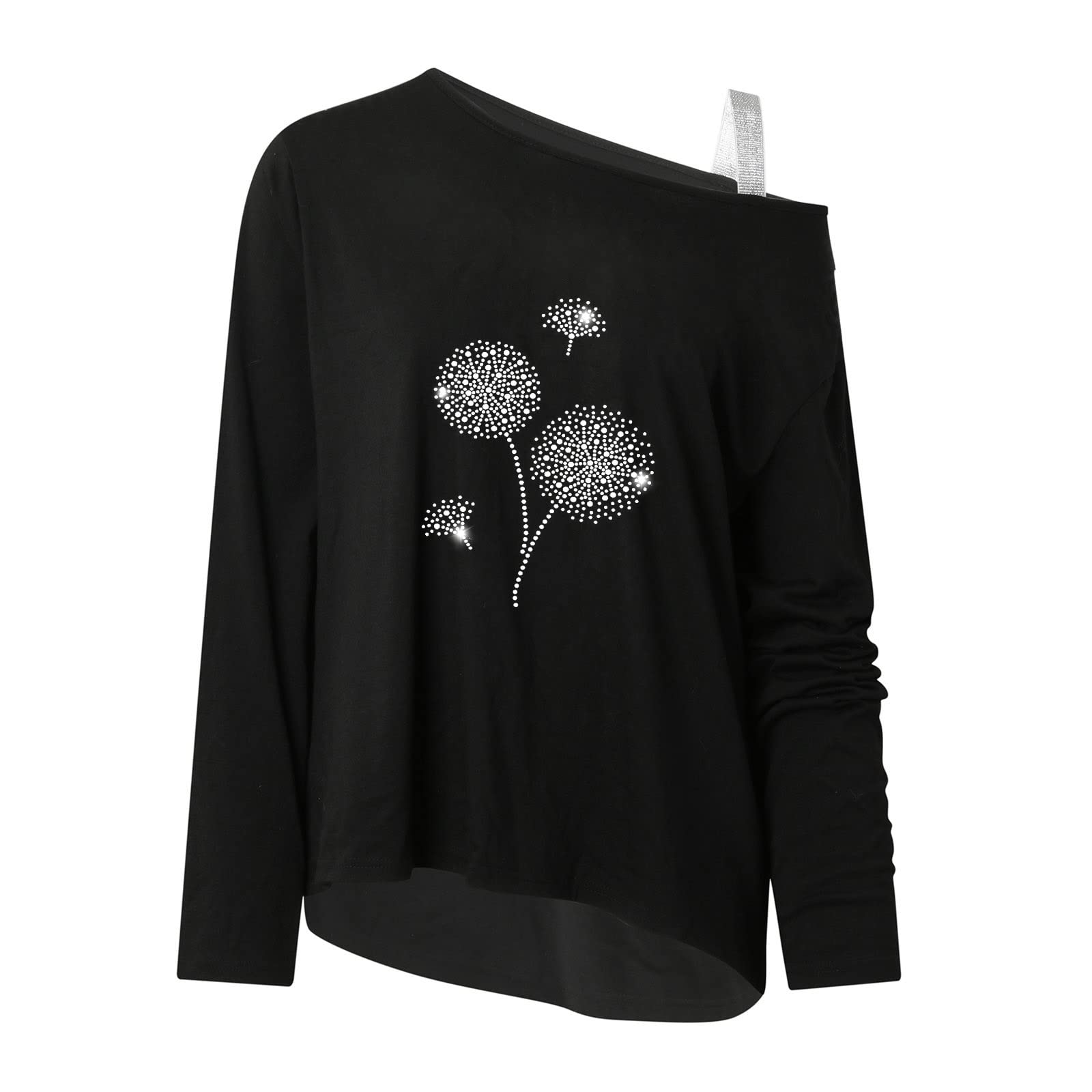 Women's Sequin Blouse Off Shoulder Top - Trendy Shiny Pullover Tunic with Long Sleeves - Elegant Diamond Shirt for Party, Night Out & Special Occasions
