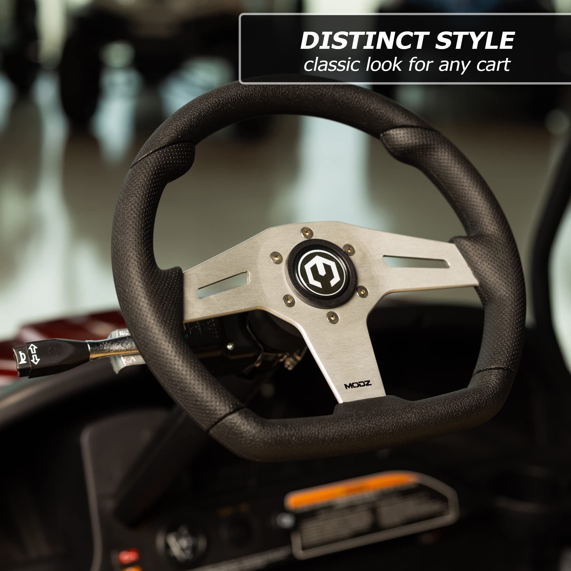 MODZ Barton Golf Cart Steering Wheel with Adapter - Universal Fit for EZGO Golf Carts (All Models) - Silver - Upgrade Your Golf Cart for Comfort & Style on the Course