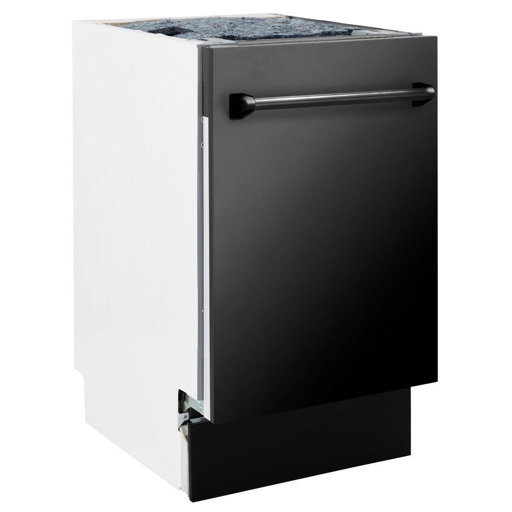 ZLINE 18 Inch Tallac Series 3rd Rack Top Control Dishwasher - Stainless Steel Tub with Black Stainless Panel, 51dBa (DWV BS 18) - Perfect for Modern Kitchens, Small Homes & Apartments