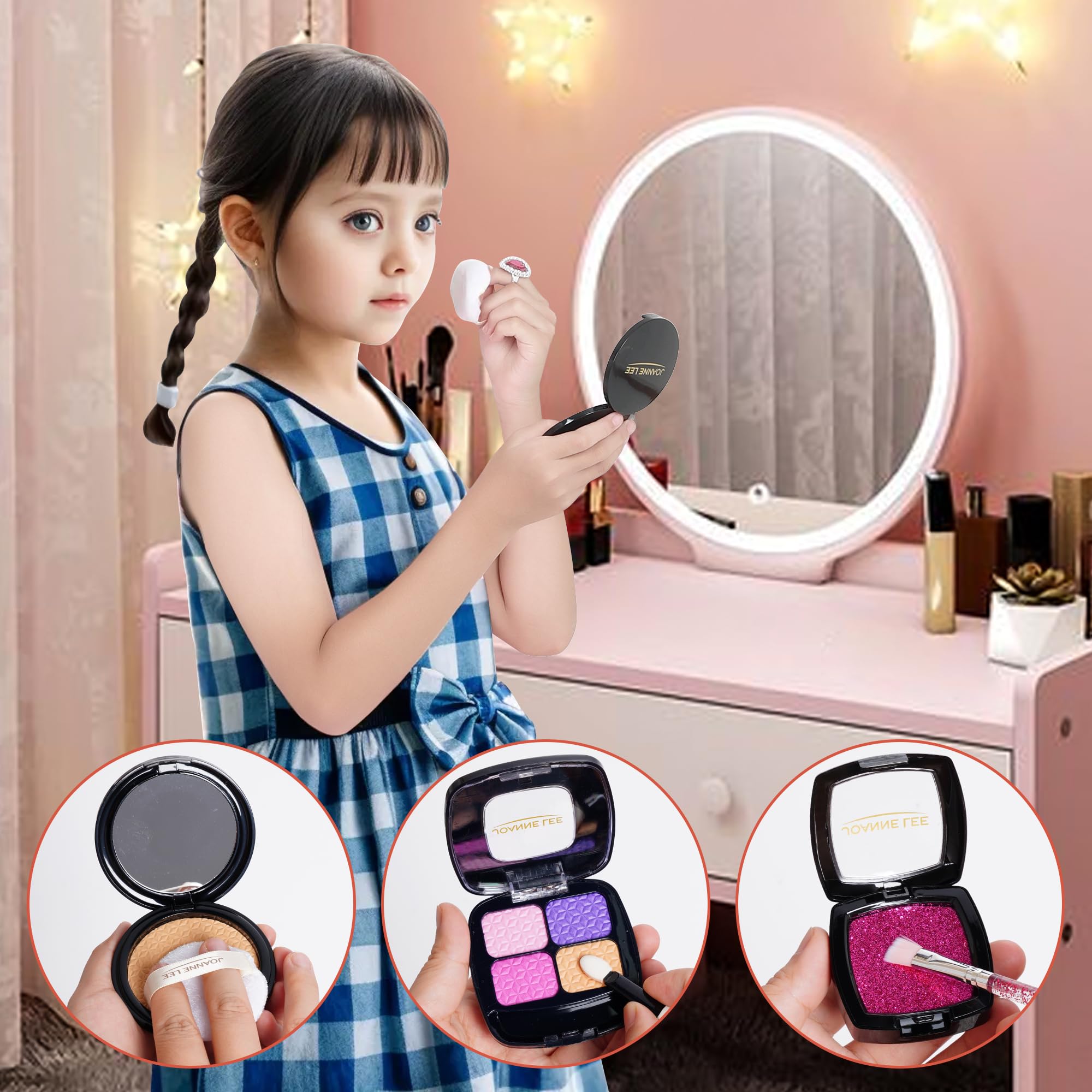 **Pretend Makeup Kit for Girls - 21pcs Rose Pink Play Makeup Set with Leather Bag & Gift Box - Perfect for Birthday & Christmas - Safe & Non-Toxic for Kids Age 3+ (Not Real Makeup) - Great for Role Play, Dress-Up & Imaginative Fun**