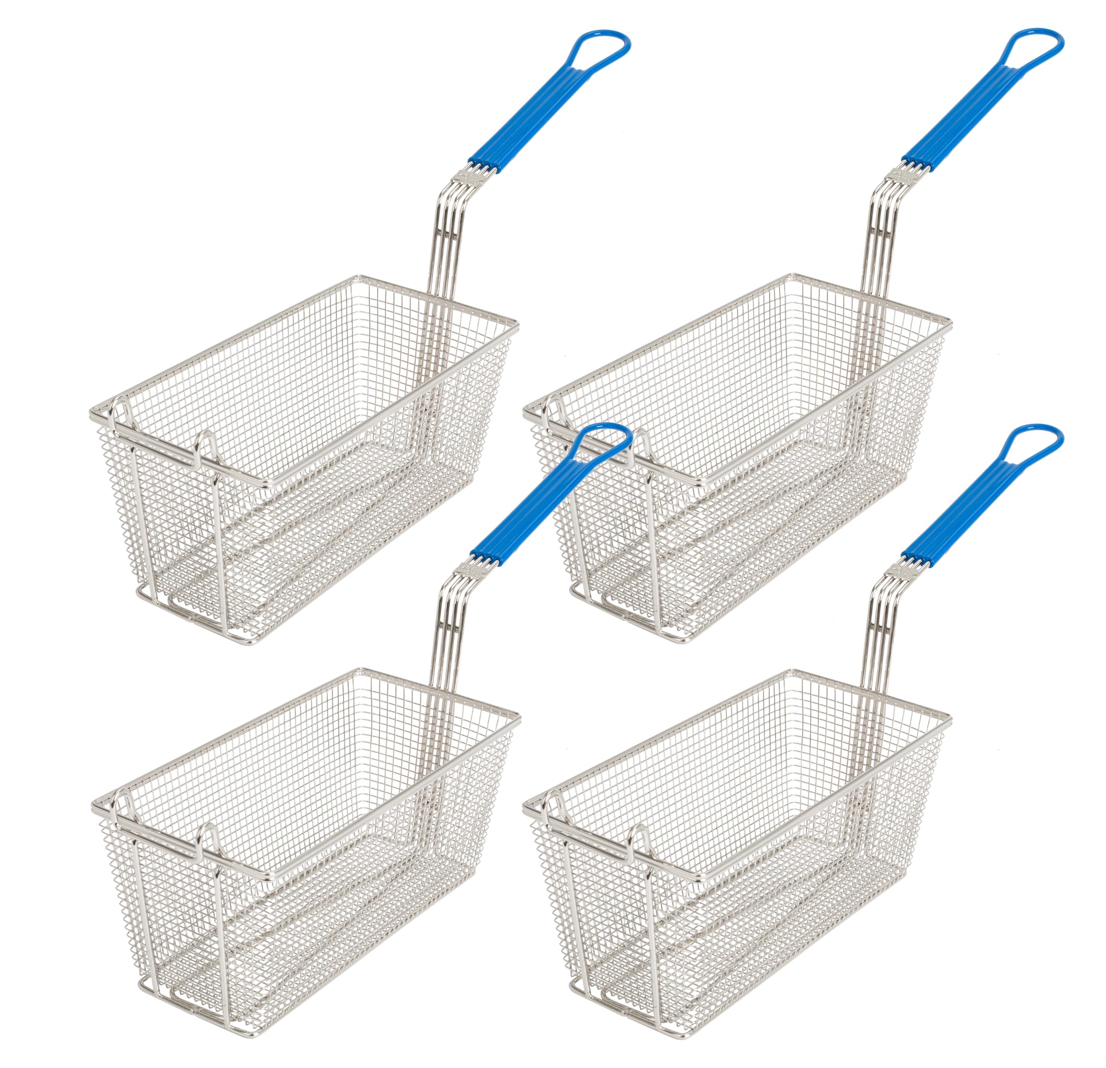 4-Pack Stainless Steel Commercial Deep Fryer Baskets with Handles - 13.25