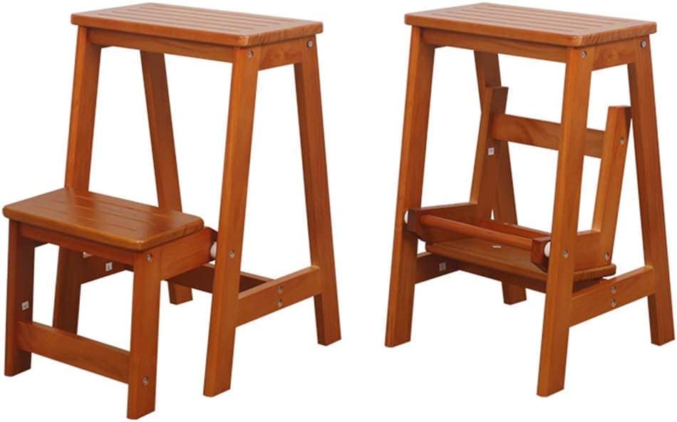 OKUOKA Foldable 2-Step Wooden Ladder Stool - Non-Slip Portable Step Stool for Home, Library, Bedroom & Living Room - Multifunctional Storage Bench - Perfect for Reaching High Shelves, Home Organization & Decor