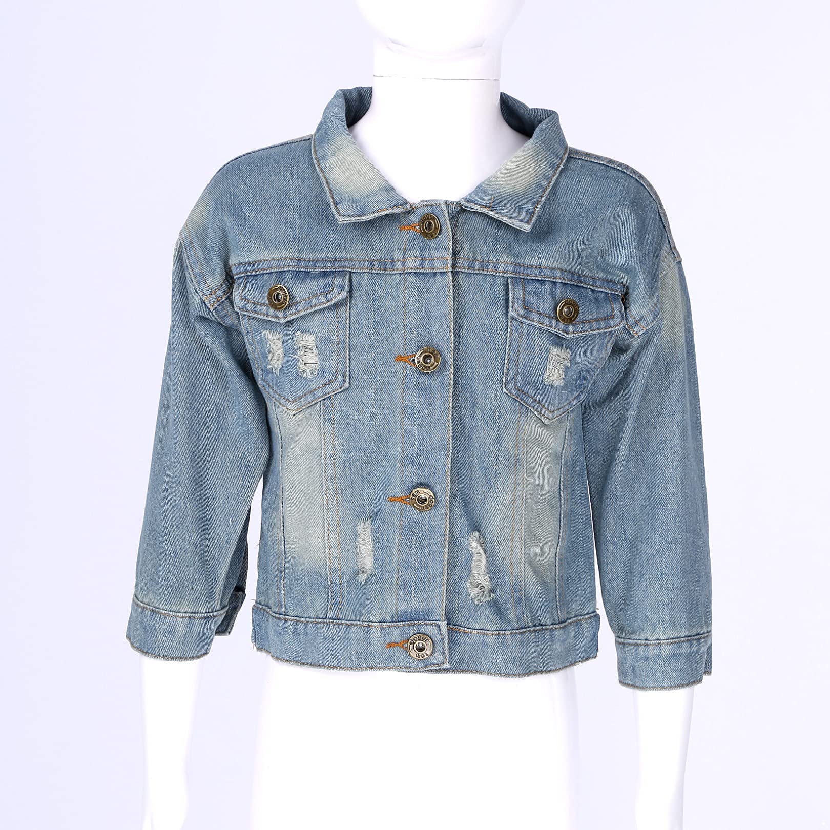 EasyForever Boys' Western Style Ripped Denim Jacket - Distressed Long Sleeve Button Up Jean Coat for Kids | Perfect for School, Outdoor Adventures & Casual Wear