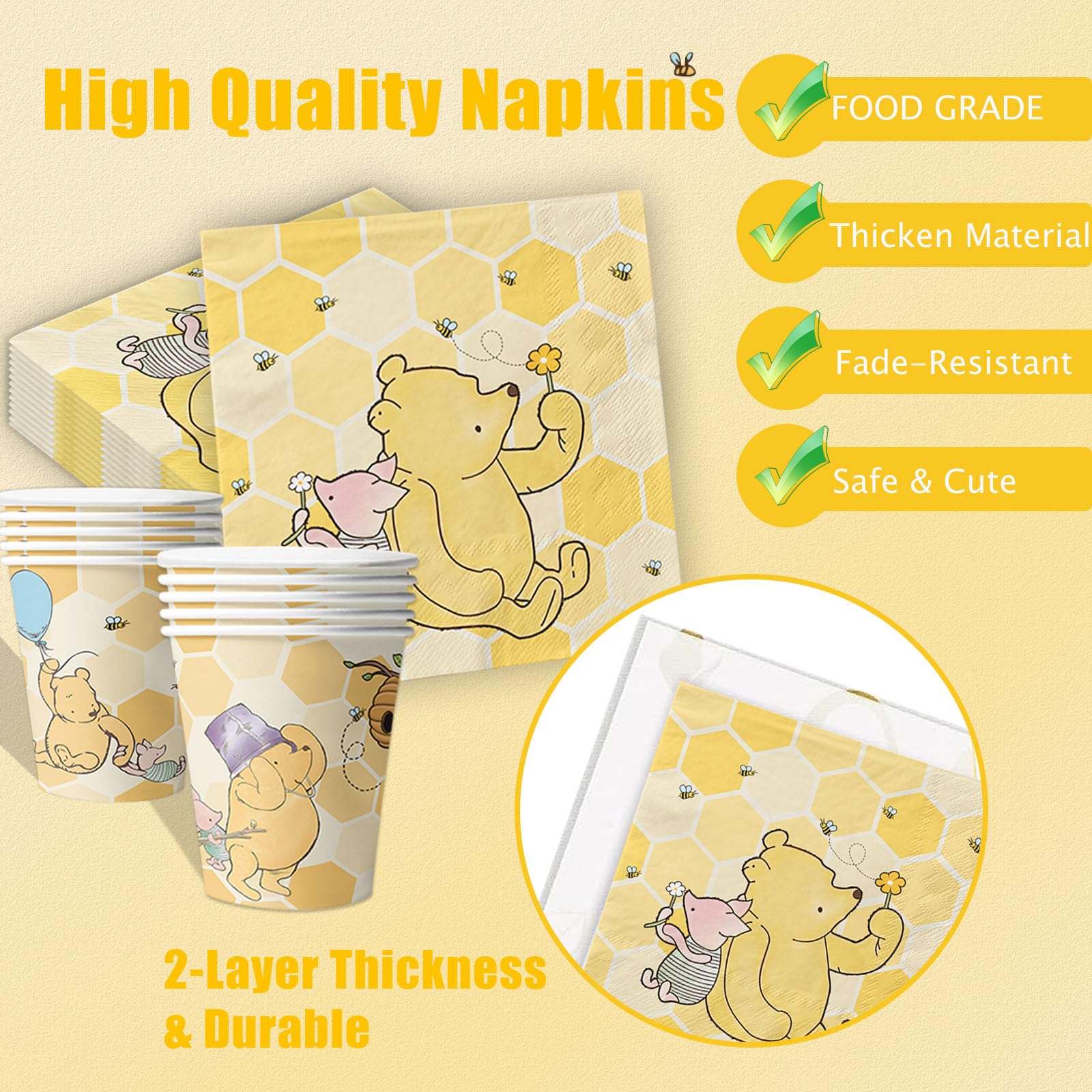 175-Piece Winnie the Pooh Baby Shower Party Supplies Set - Classic Pooh Bear Themed Plates, Napkins, Cups & Cutlery for 25 Guests | Gender Neutral Baby Shower Decorations & Birthday Party Tableware | Perfect for Baby Showers, First Birthdays and Themed Nursery Celebrations