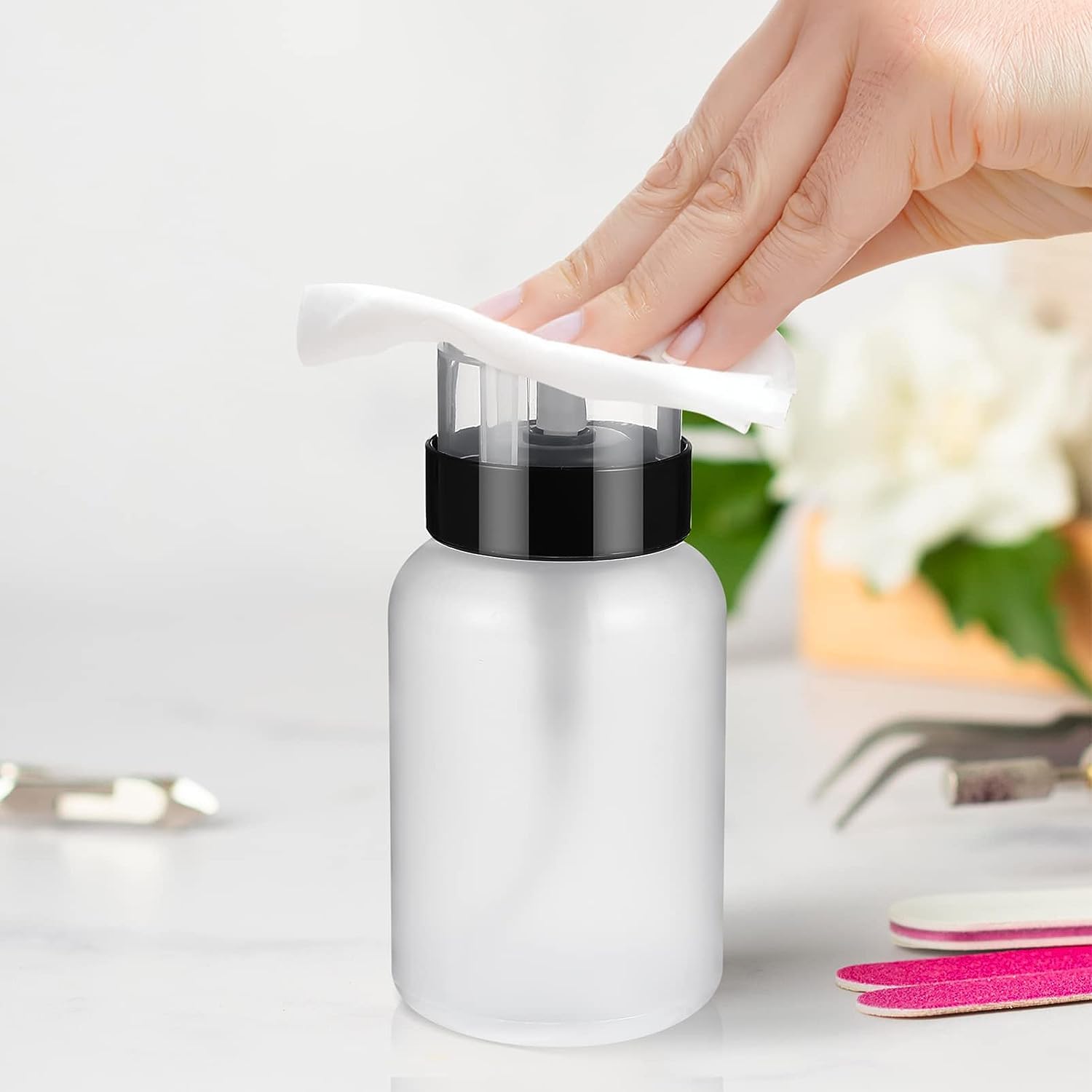 Ayushicreationa 60ml Pump Dispenser Bottle - Empty Plastic Liquid Container with Flip Top Cap for Nail Polish Remover, Cosmetic Lotion, Face Toner | Travel-Friendly Nail Art Tool & Beauty Product Storage Solution