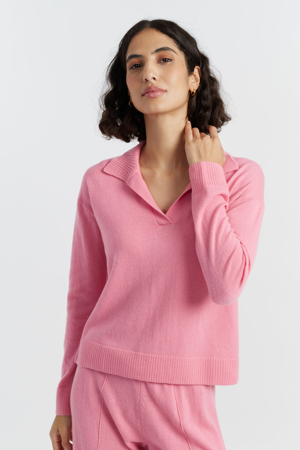 Pink Wool Cashmere Collared Sweater for Women - Soft Winter Pullover Knit Top - Perfect for Office Wear & Casual Outings