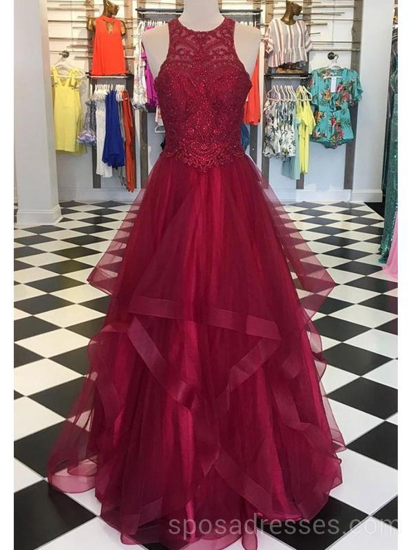 Elegant Halter Lace Red Ruffle Long Evening Prom Dress - Custom Made Formal Gown for Homecoming, Wedding, and Special Occasions | Style 18597