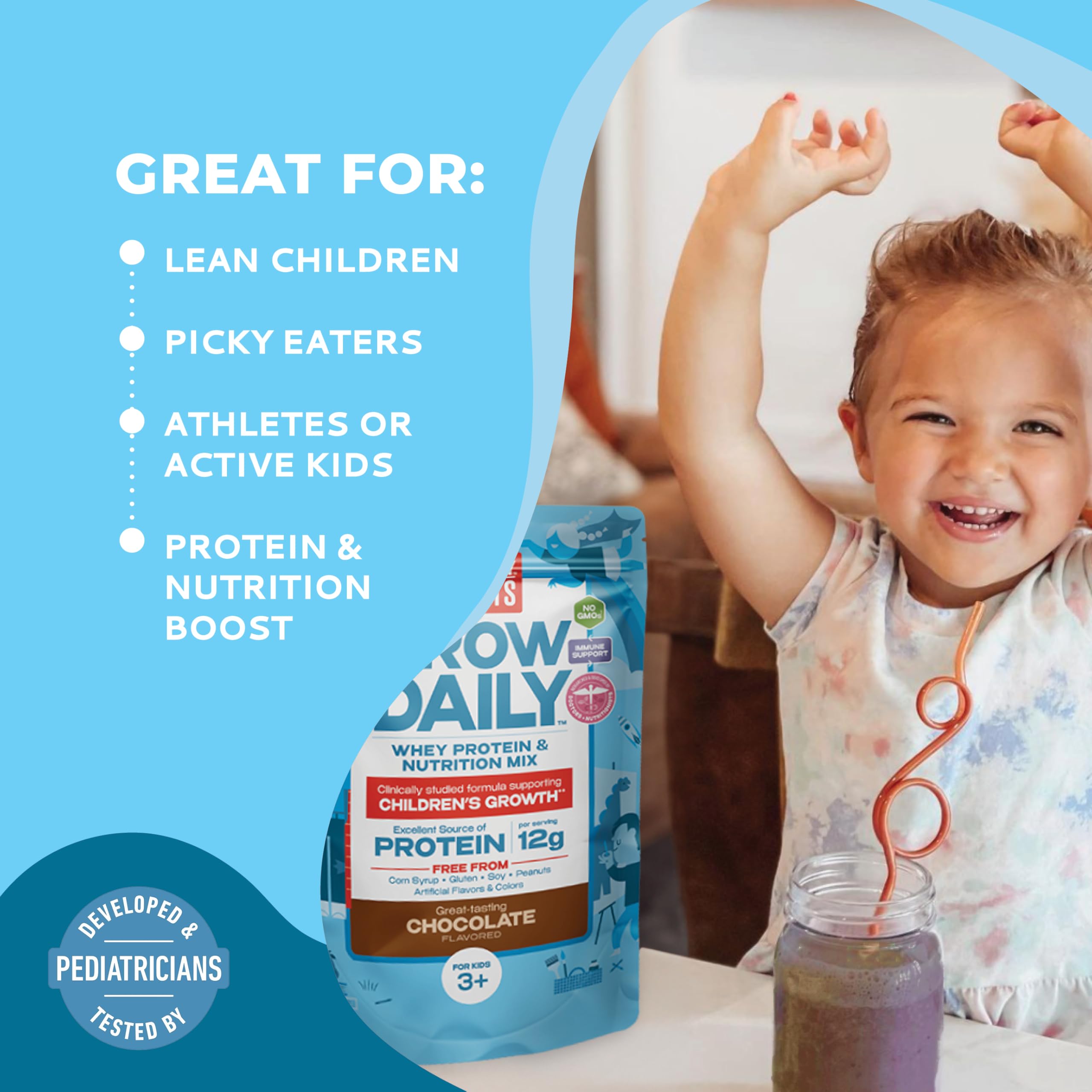 Healthy Heights Grow Daily Kids Protein Drink Mix (Chocolate) - High Protein Shake for Children Ages 3+ | Supports Growth & Development | Perfect for Breakfast, Snacks & Active Lifestyles