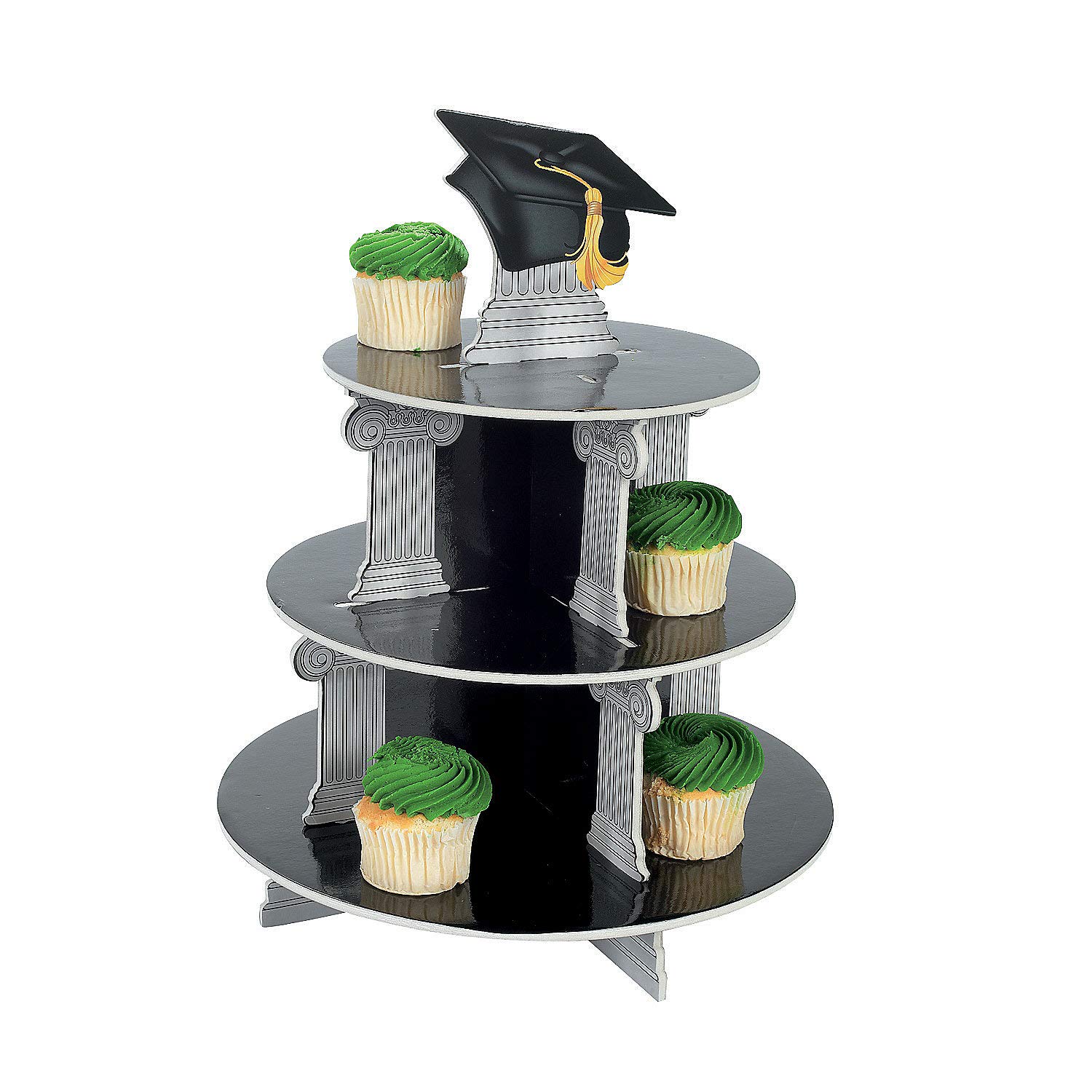 3-Tier Graduation Cupcake Stand - Black Grad Party Supplies for Graduation Ceremony, School Party & Celebration Decor
