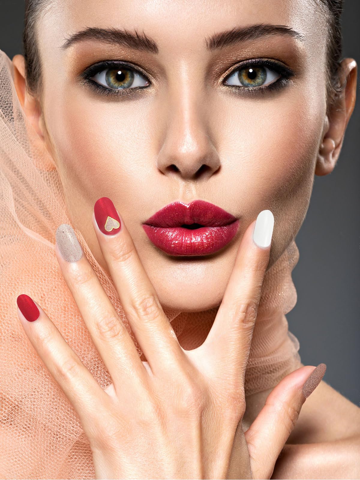 32Pcs Valentine Gel Nail Wraps - Heart Nail Art Stickers for Home Salon