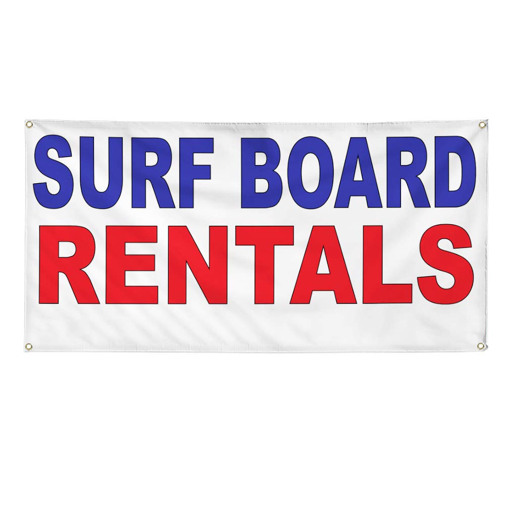 Custom Vinyl Banners 48x96 Inches - Durable Weatherproof Outdoor Signs with 8 Grommets for Surfboard Rentals, Business Advertising & Yard Signs (Blue/Red) - Perfect for Beach Shops, Events & Industrial Use