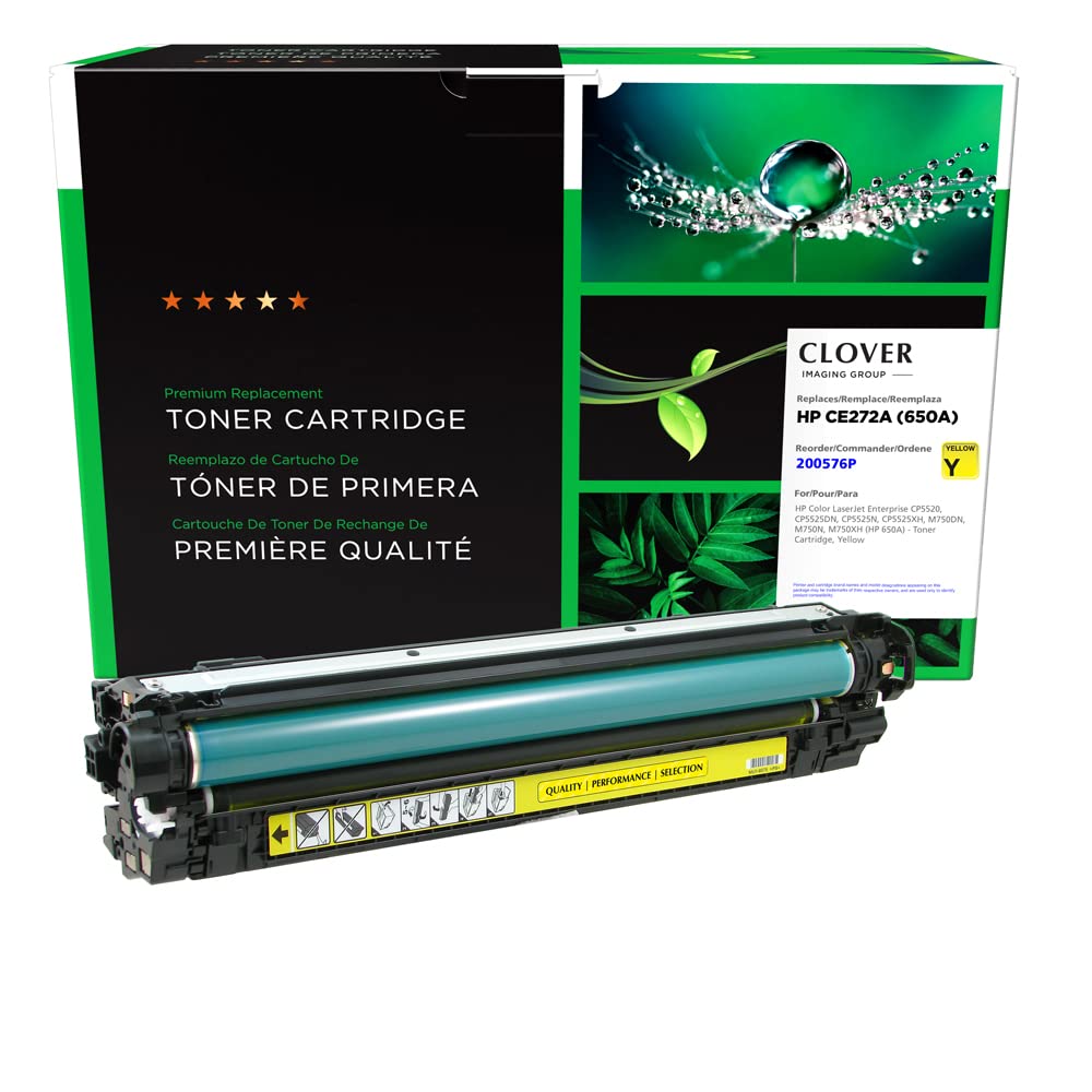 High-Quality Clover Remanufactured Yellow Toner Cartridge Replacement for HP CE272A/650A - Compatible with HP Printers | Perfect for Home & Office Printing Needs