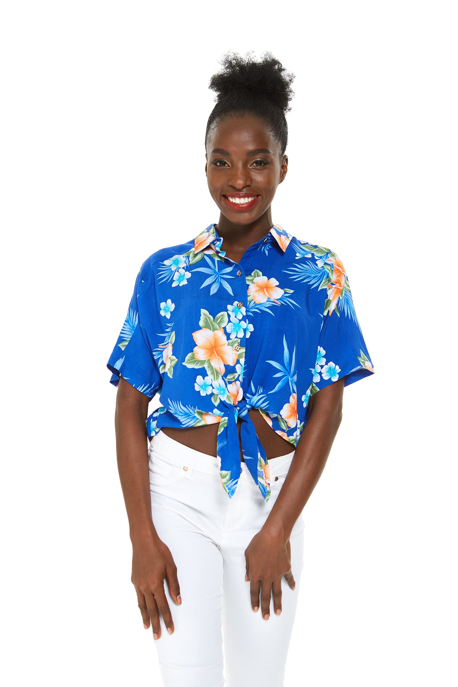 Hawaiian Luau Outfits for Family - Matching Hibiscus Blue Aloha Shirts for Men, Women, Boys & Girls | Perfect for Beach Parties, Summer Vacations & Tropical Themed Events