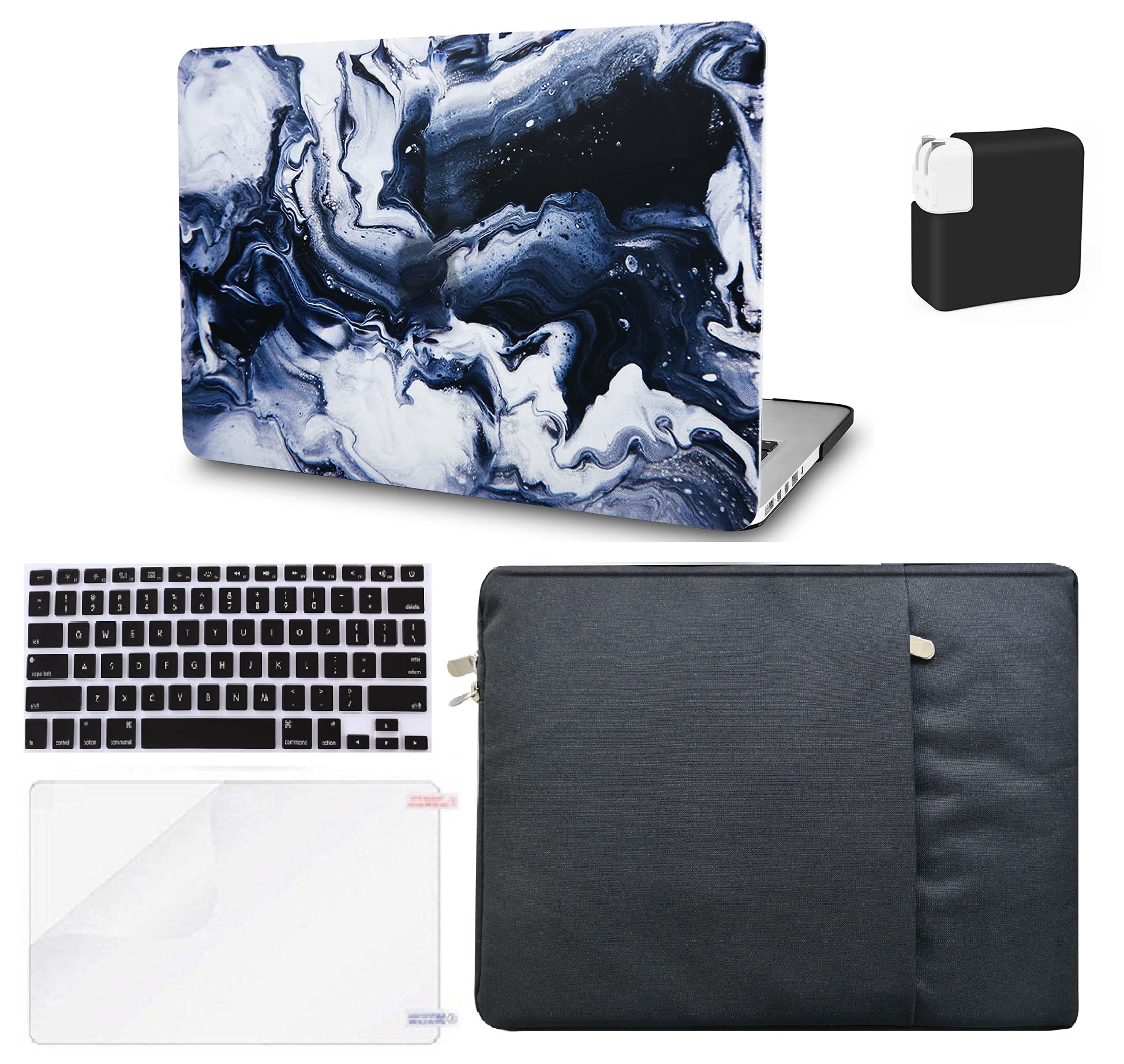 KECC MacBook Air 13 inch Case (A2337 M1 A2179) - Hard Shell Cover with Keyboard Protector, Sleeve, Screen Protector & Charger Case - Compatible with Retina Display & Touch ID Models - Black Grey Marble Design for Work, Travel & School Protection