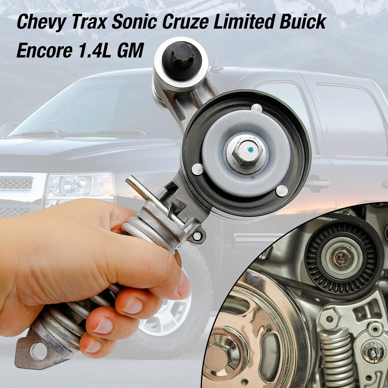 Chevy Trax Sonic Cruze Buick Encore 1.4L Drive Belt Tensioner Assembly Replacement - Compatible with Part #25195388 & 55565236 - Perfect for Smooth Engine Performance & Belt Maintenance