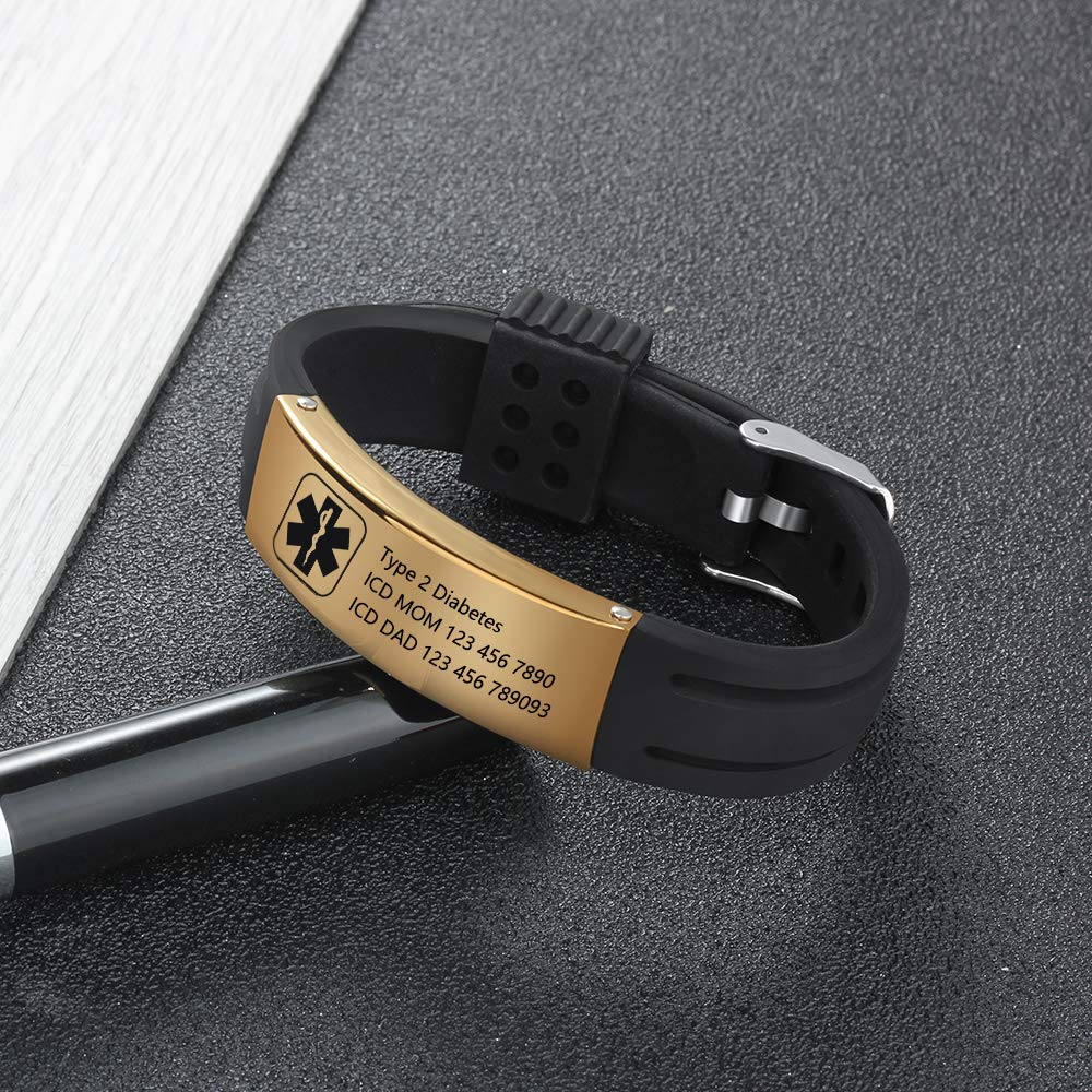 Adjustable Medical ID Bracelet for Women & Men - Custom Silicone Sport Wristband for Kids & Adults | Perfect for Allergies, Diabetes, Emergency Contact Info - Gym, Running, Hiking, Travel