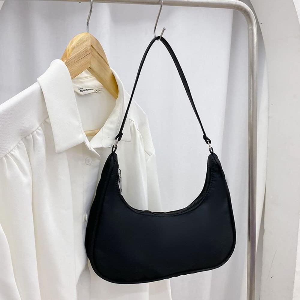 Andy's Orchids Nylon Shoulder Bag for Women - Stylish Casual Underarm Purse, Zippered Cosmetic Handbag & Tote - Perfect for Work, Travel & Everyday Use (Black)