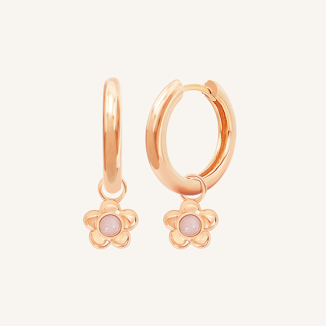 Blossom Charm Hoops Earrings for Women - Floral Dangle Earrings, Gold Plated Hypoallergenic Jewelry - Perfect for Weddings, Parties & Everyday Wear