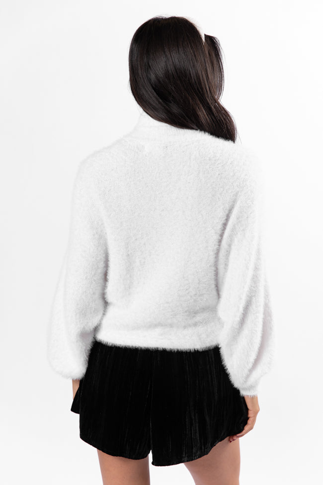 Beyond Me Women's White Fuzzy Turtleneck Sweater - Soft Winter Knit Pullover for Christmas & Holiday Outfits - Cozy Casual Office Wear & Date Night Fashion