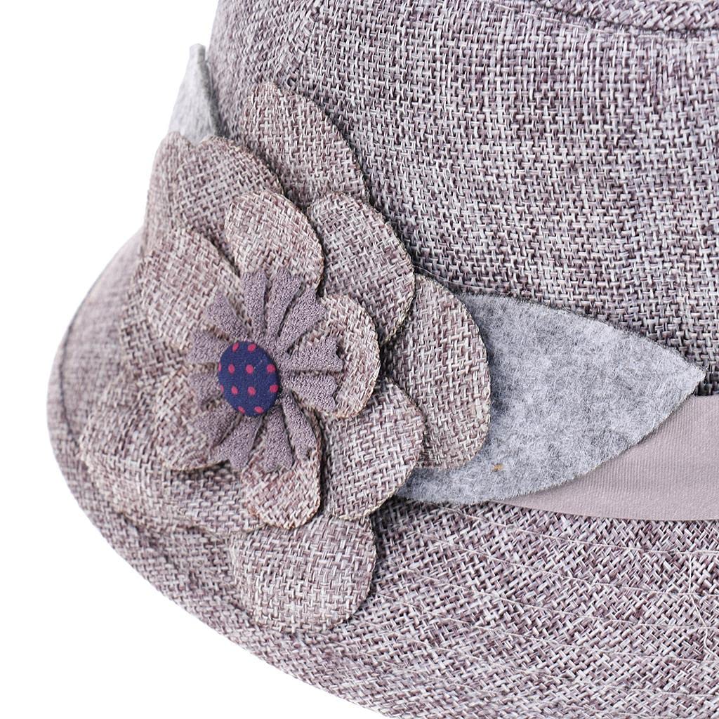 Women's Fashion Cloche Bucket Hat with Floral Accent - Gray Fedora Style Sun Hat for Outdoor, Beach, and Summer Activities