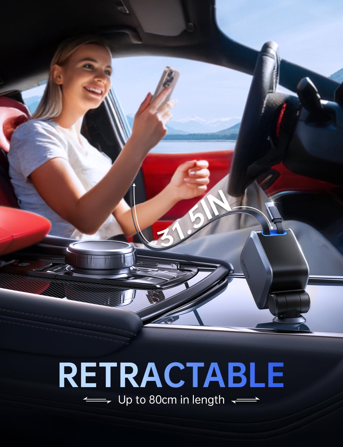 72W Fast USB C Car Charger with Retractable Cable - Travel Essentials for iPhone 16/15/14 - Perfect for Road Trips & Commuting