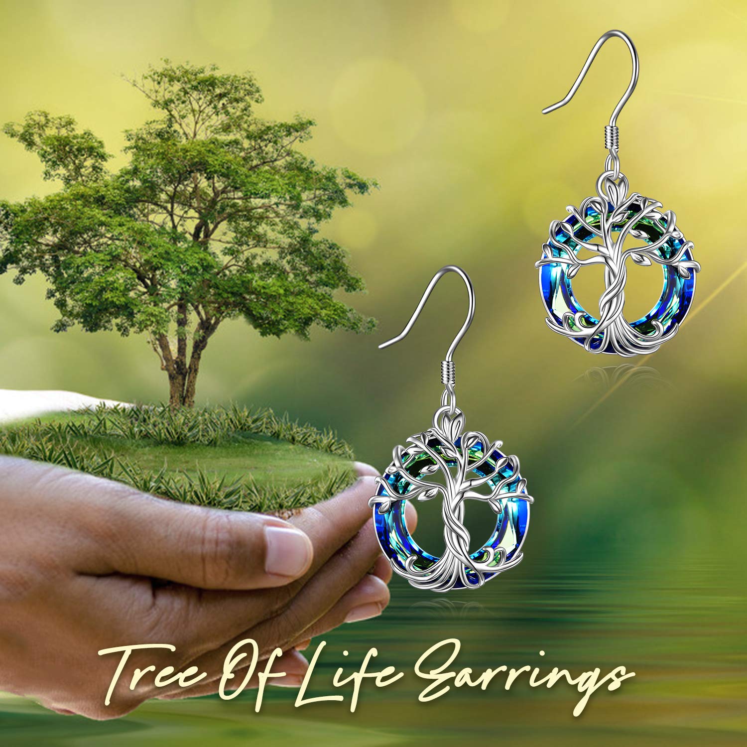 TOUPOP 925 Sterling Silver Tree of Life Dangle Earrings with Crystals - Elegant Drop Earrings for Women, Perfect Birthday & Mother's Day Gift for Her - Ideal for Weddings, Parties and Special Occasions