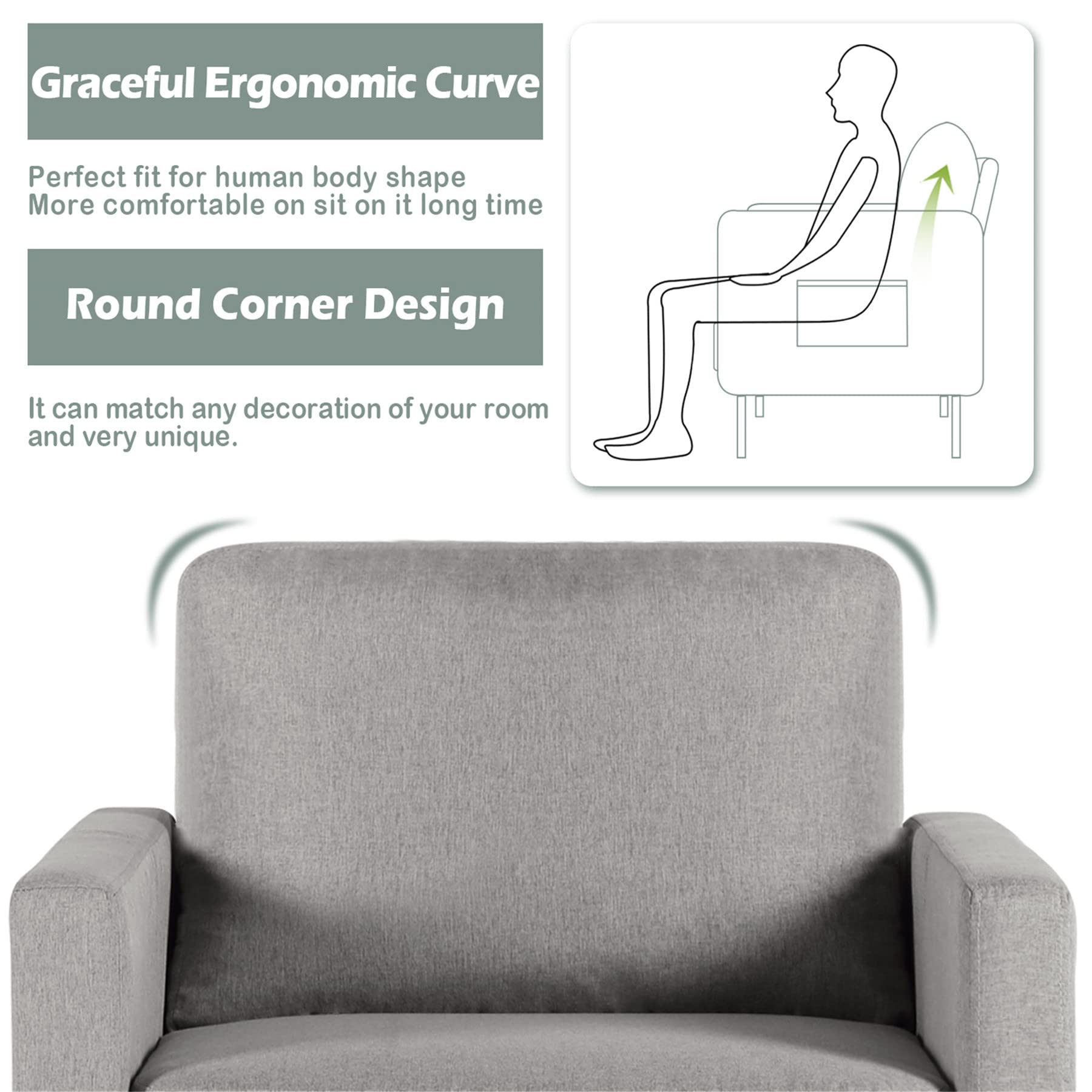 STHOUYN 2-Piece Fabric Accent Chair Set - Comfy Small Armchair for Living Room, Bedroom, Office & Reading Nook - Space-Saving Design in Light Grey - Perfect for Apartments, Dorms & Cozy Corners