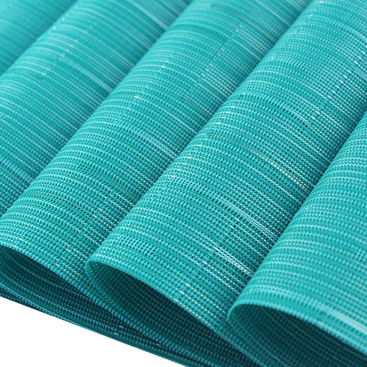 PIGCHCY Heat Resistant Placemats Set of 4 - Durable Washable Woven Vinyl Table Mats for Kitchen & Dining (18x12 Inches, Turquoise) - Perfect for Everyday Meals, Dinner Parties & Home Decor