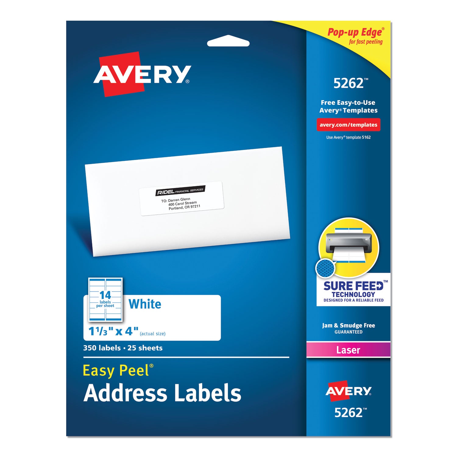 Avery® Easy Peel White Address Labels with Sure Feed Technology for Laser Printers - 1.33