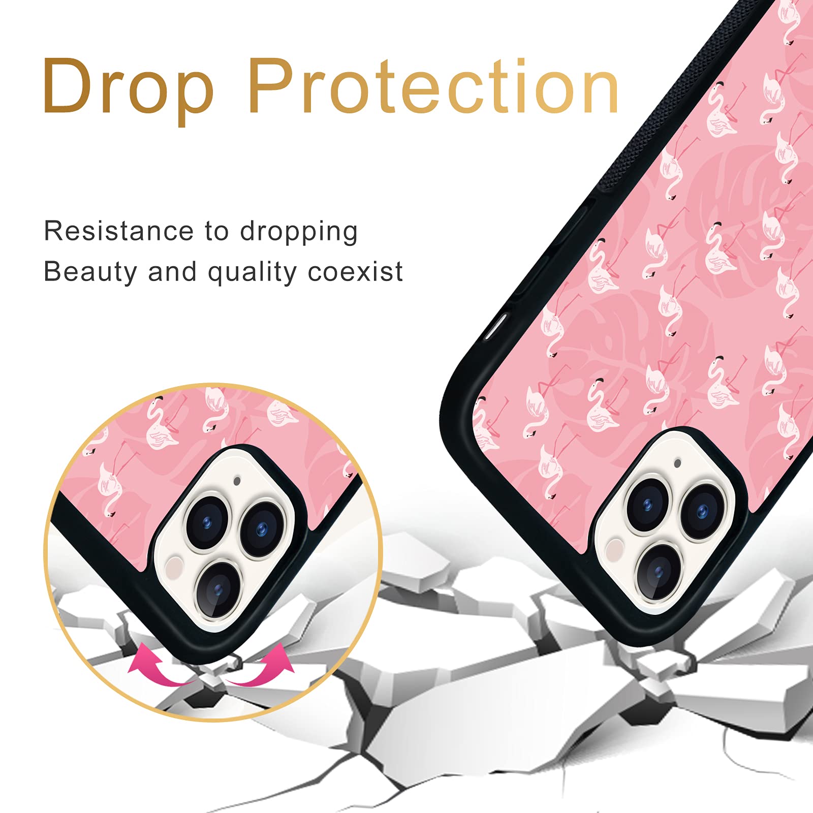 Shockproof Cute Flamingo Leaf iPhone 11 Pro Case - Pink & White TPU Aluminum Protective Phone Cover for Women & Girls | Perfect for Beach Vacations, Summer Outfits & Tropical Travel Accessories