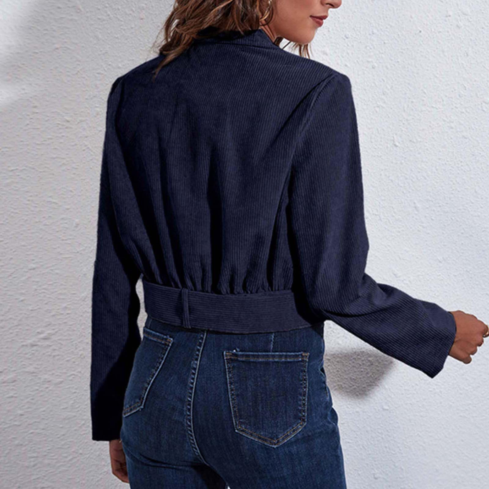Women's Cropped Blazers Jacket with Lace-Up Waist - Long Sleeve Lapel Dressy Blazer for Work, Spring & Fall Outwear - Perfect for Office, Business Meetings, and Smart Casual Occasions