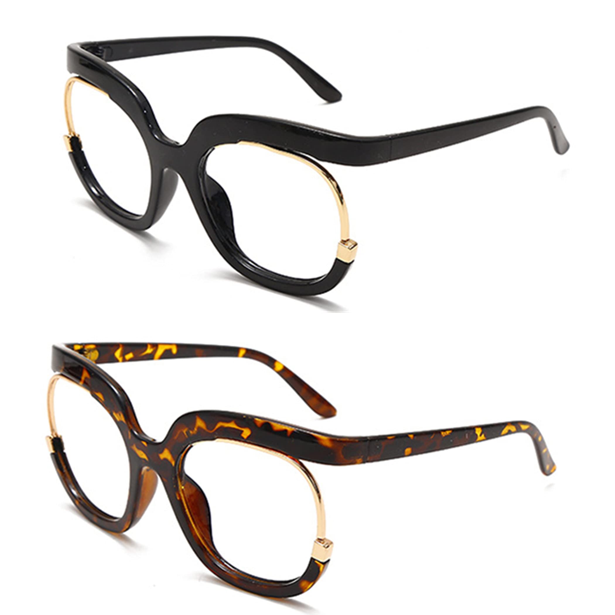 Bullabulling 2 Pack Blue Light Blocking Reading Glasses - Anti Glare Computer Glasses for Men & Women with Oversized Round Frame - Perfect for Office Work, Gaming & Screen Time