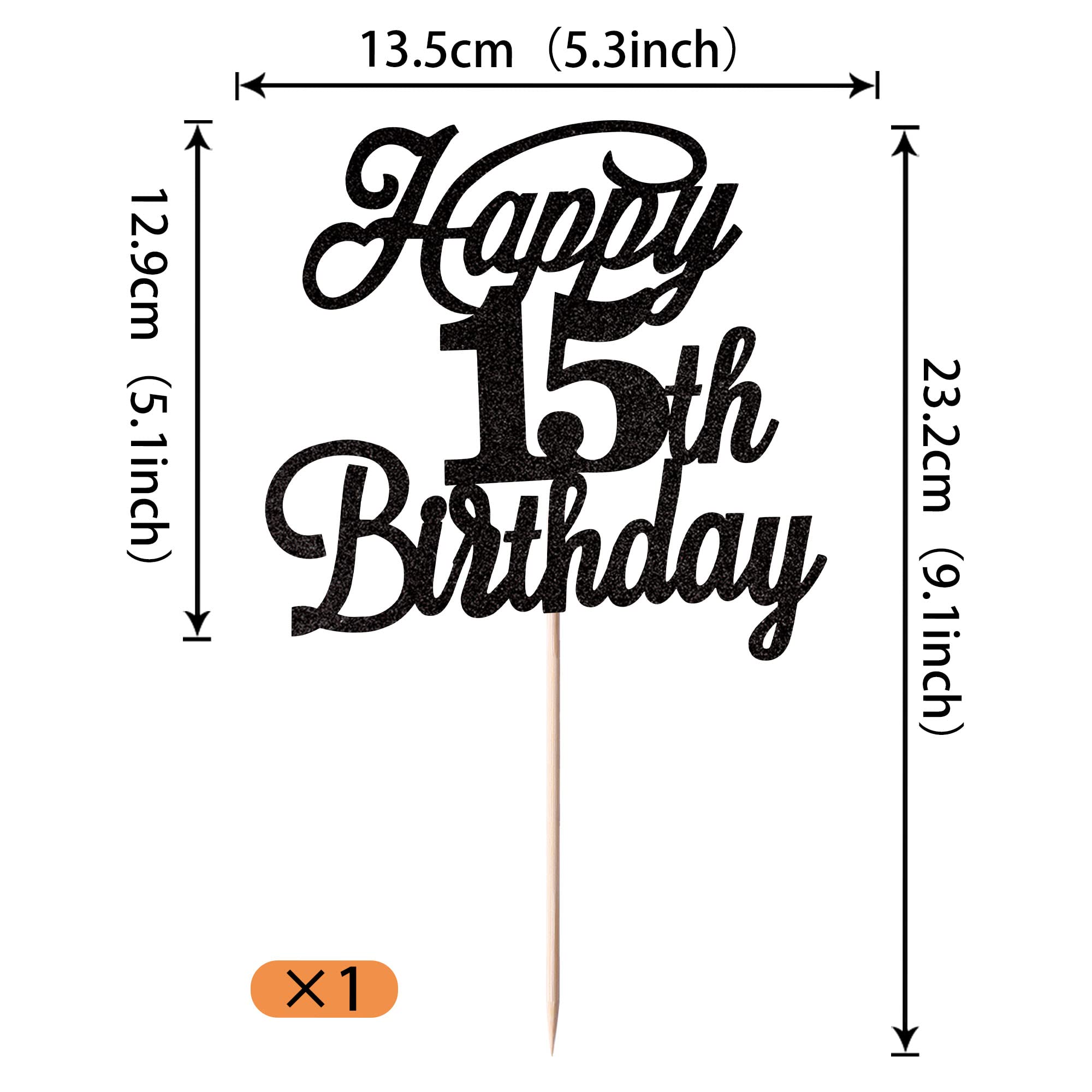 Rsstarxi 15th Birthday Cake Topper - Black Glitter '15 & Fabulous' Cake Decorations for Sweet 16 Party, Anniversary Celebration & Milestone Birthday Supplies | Perfect for Teen Girls, Quinceañera & Birthday Cake Decorating