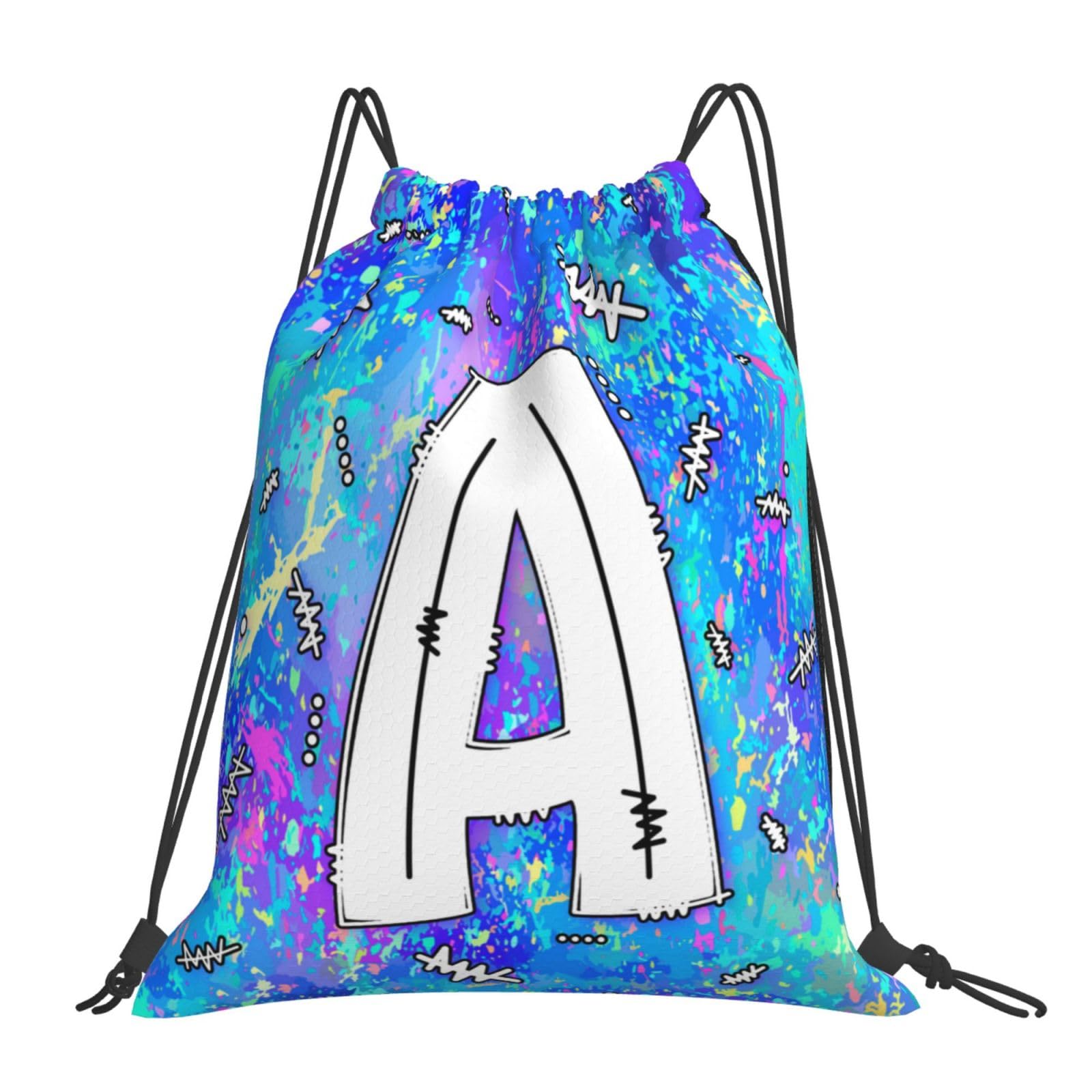 Drawstring Backpack - Lightweight Sport Gym Sackpack with Initial Letter (Blue) - Bulk String Cinch Bags for Men & Women - Perfect for Workouts, Travel & School Supplies Storage