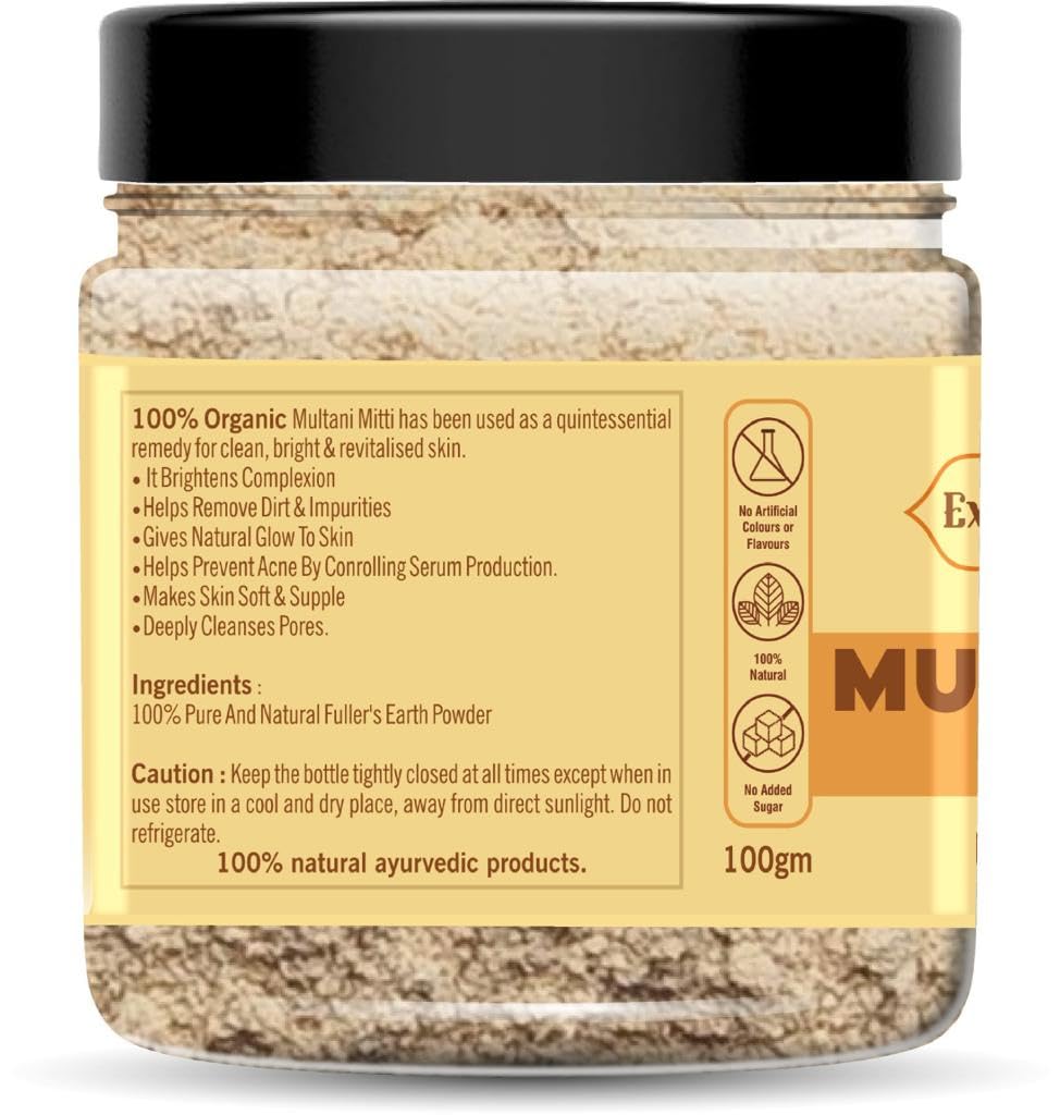 Expert Foods Organic 100% Natural Multani Mitti Powder | Fuller's Earth & Bentonite Clay for Face, Skin & Hair Care | 350g | Deep Cleansing, Acne Treatment & Hair Mask | DIY Beauty & Spa Treatments