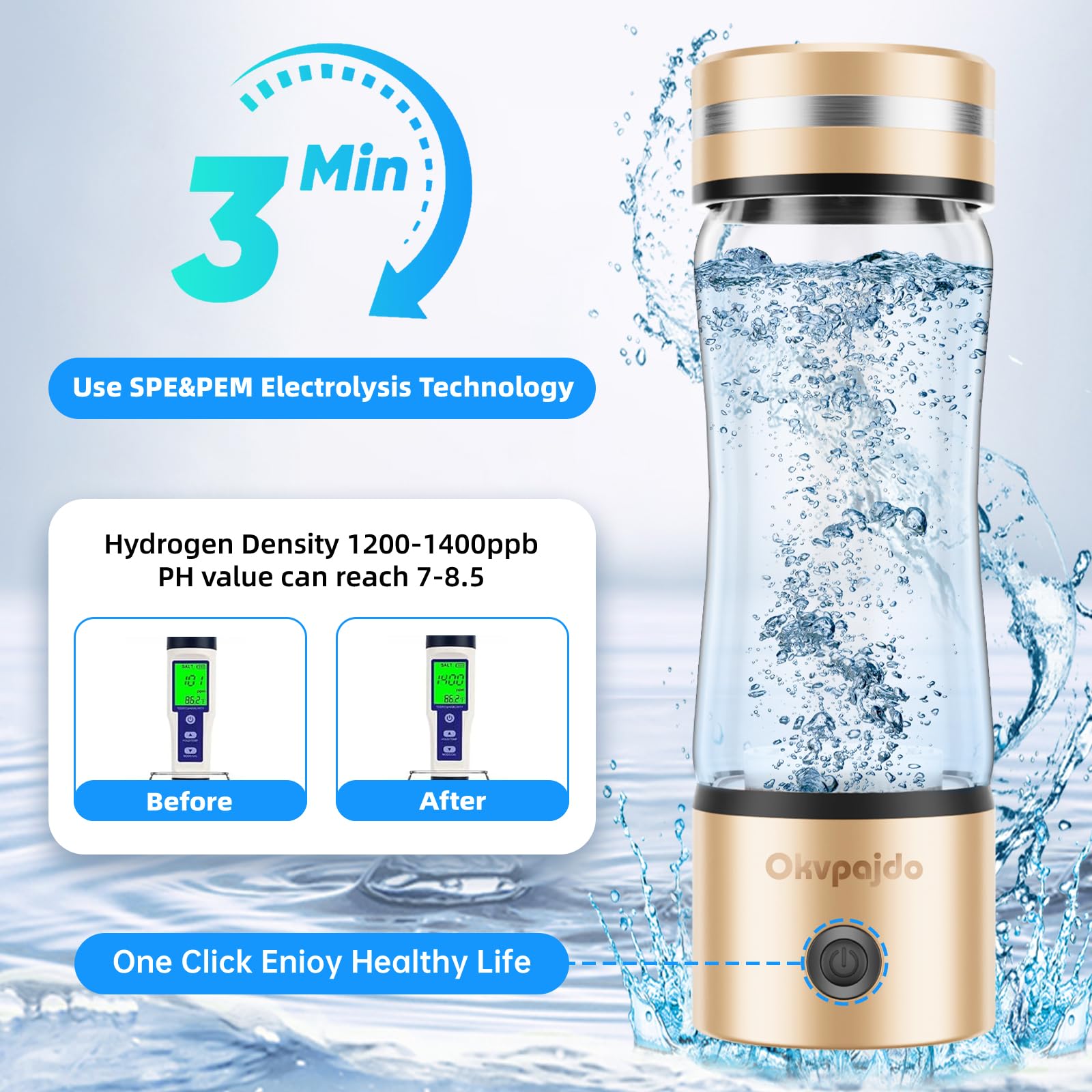 2024 Portable Hydrogen Water Bottle Generator - SPE & PEM Technology for Instant Hydrogen-Rich Water in 3 Minutes | Reusable Water Ionizer for Home, Office, Gym & Travel | Improve Hydration, Energy & Recovery | Perfect for Athletes, Fitness Enthusiasts & Health-Conscious Individuals