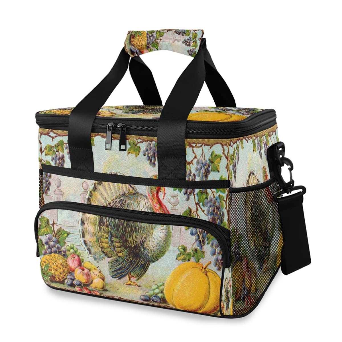 HMZXZ 24-Can (15L) Insulated Cooler Lunch Bag - Leakproof Soft-Sided Cooling Tote for Camping, Picnic, BBQ & Outdoor Activities | Thanksgiving Turkey Pumpkin Design for Men & Women