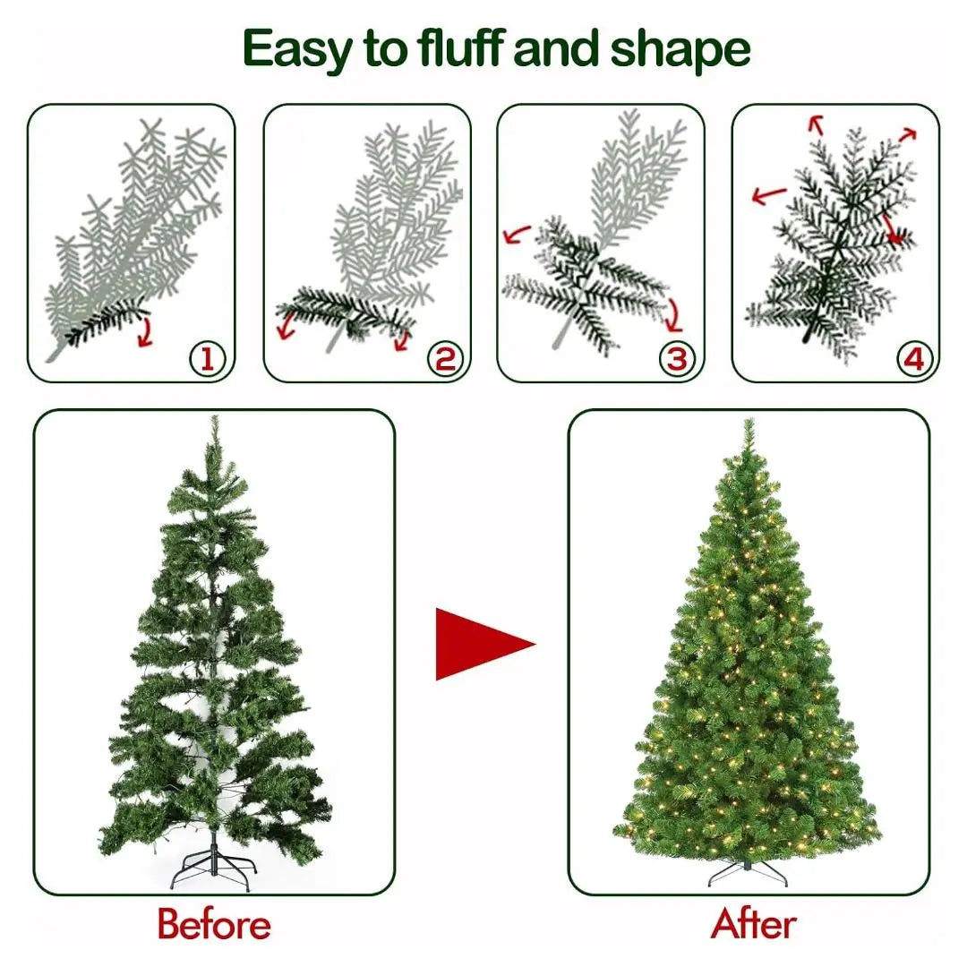 4.5'/6' Pre-Lit Artificial Christmas Tree with Warm White LED Lights | PVC Branch Tips | Easy Assembly Hinged Branches & Metal Stand | Perfect for Living Room, Office, or Holiday Decorations