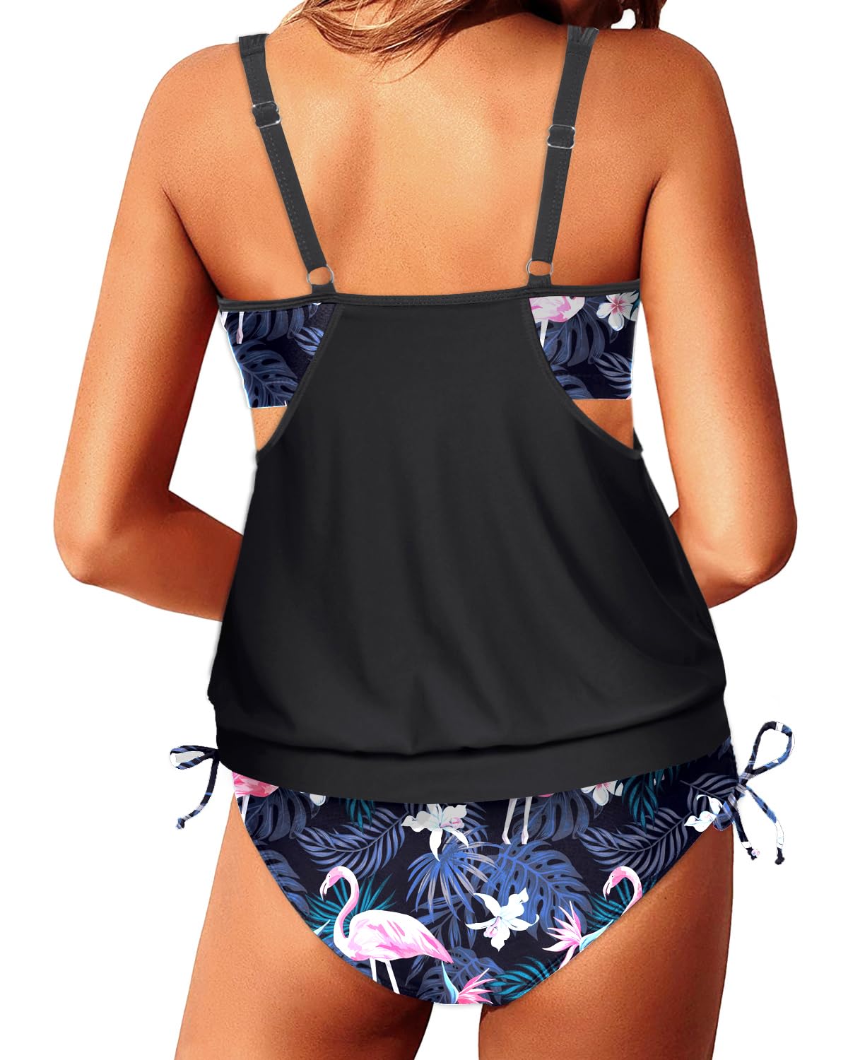 Yonique Women's Athletic Tankini Swimsuits - Blouson Swim Tops with Bikini Bottoms, Double Up Two Piece Bathing Suits | Perfect for Swimming, Beach Vacations & Water Sports