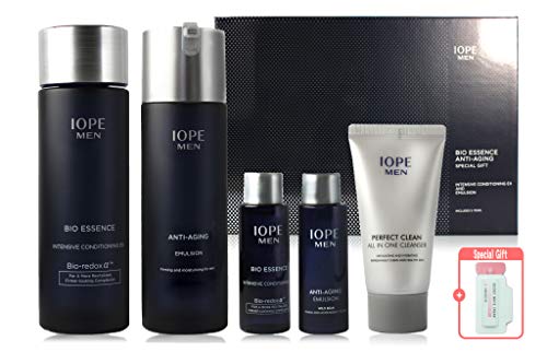 IOPE Men Bio Essence Anti-Aging Skincare Set - 5-Piece Facial Care Kit for Wrinkles & Hydration | Perfect Gift for Men's Skincare Routine & Daily Grooming