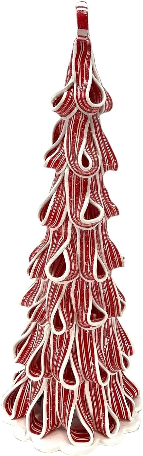 14-Pack Battery Operated Peppermint Ribbon Candy Christmas Tree Decorations - Perfect for Holiday Home Decor, Party Centerpieces & Festive Gift Giving