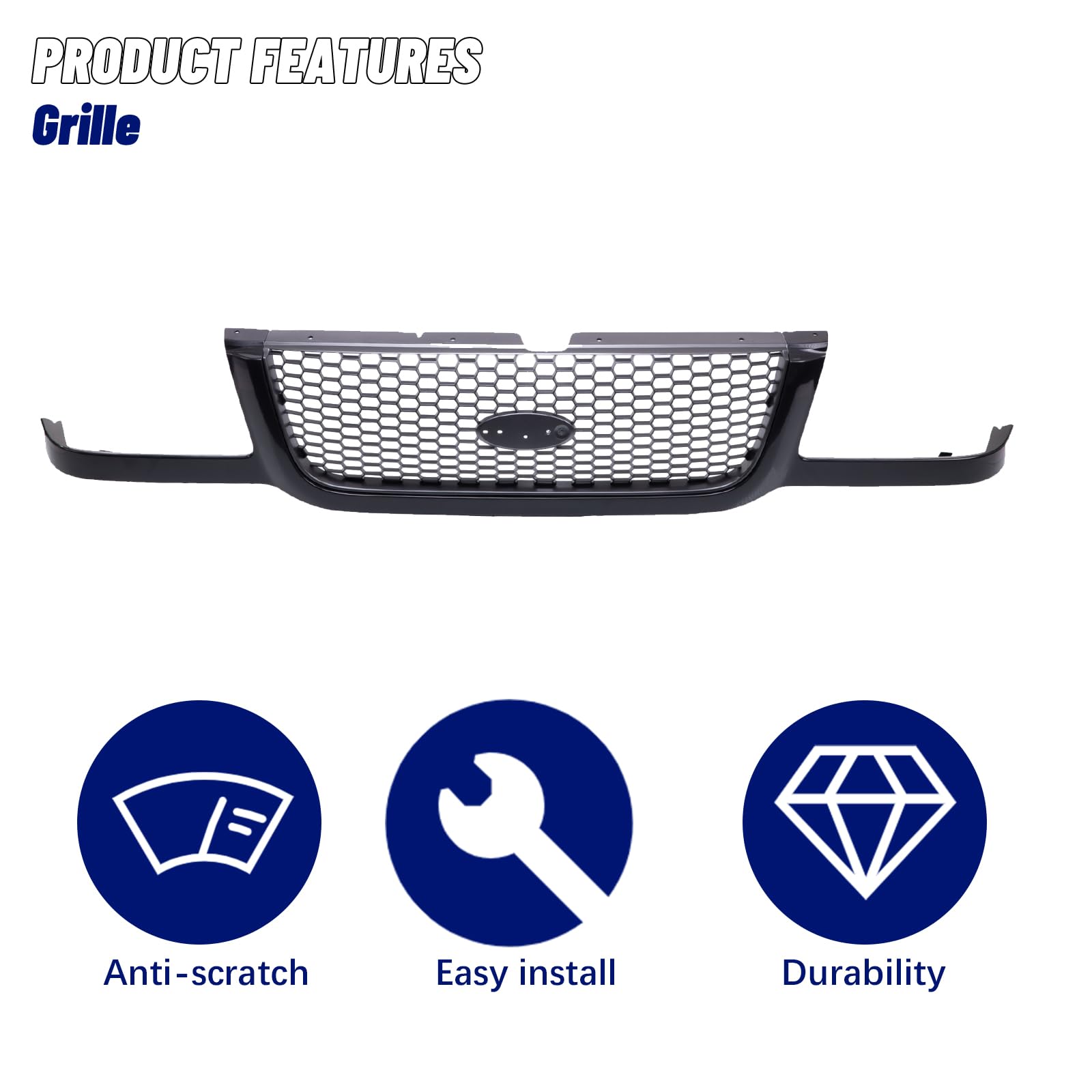 2001-2003 Ford Ranger Front Grille Replacement - OEM Style Grill Assembly (Part #FO1200395 3L5Z8200BA) for Pickup Truck - Perfect for Restoration & Off-Road Upgrades