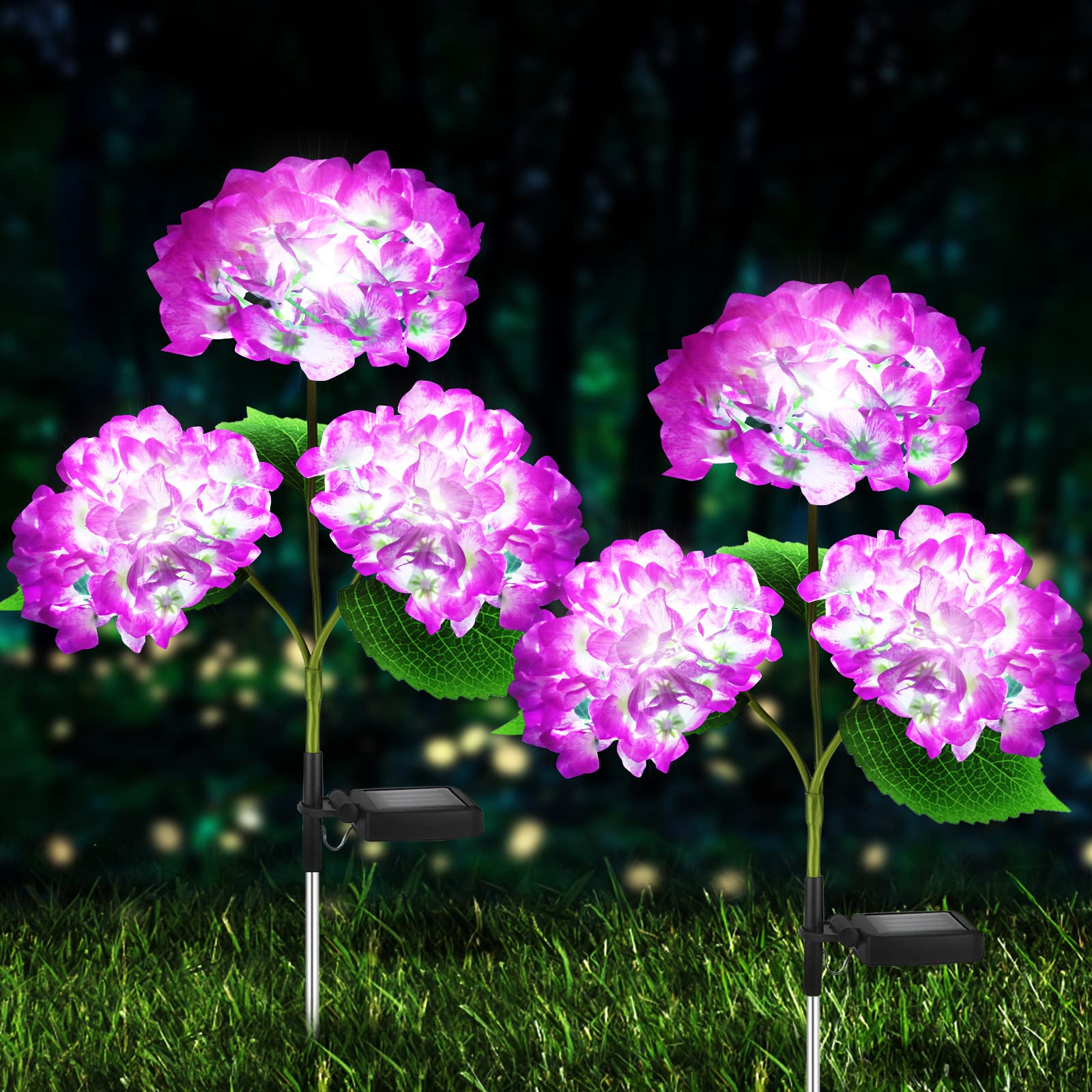 TYNLED 2 Pack Solar Powered Outdoor Hydrangea Garden Stake Lights - Waterproof Realistic LED Flower Lights for Lawn, Patio, Backyard & Pathway Decor (Purple) | Perfect for Evening Garden Ambiance & Landscape Lighting