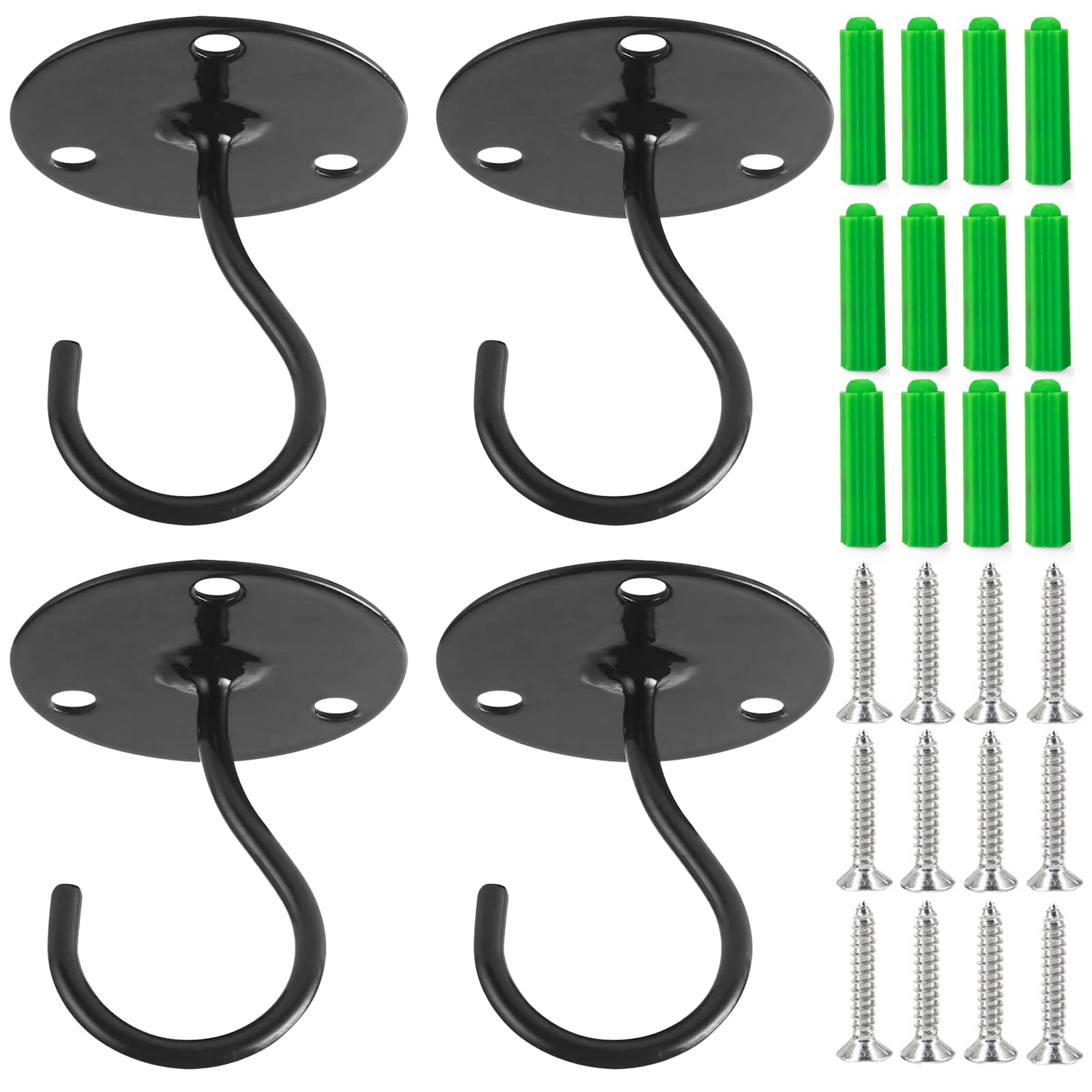 GXF 4-Pack Black Steel Ceiling Plant Hangers - Wall Mounted Plant Brackets with Anchors for Hanging Plants, Bird Feeders, Lanterns & Wind Chimes - Perfect for Indoor/Outdoor Decor, Christmas Wreaths & Home Garden Decorations