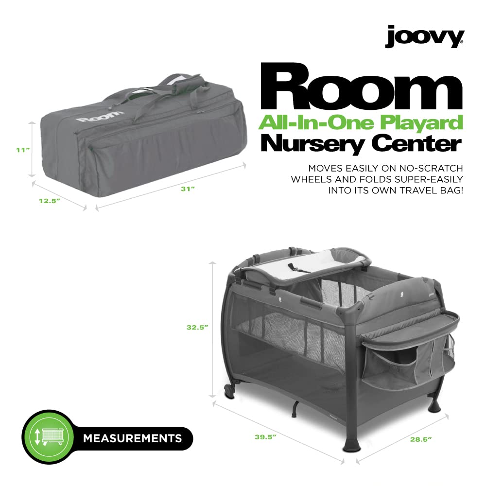 Joovy Room-Playard Portable Baby Playpen with Removable Bassinet & Changing Table - Charcoal Gray | Nursery Center for Newborns & Toddlers | Perfect for Home, Travel & Daycare Use