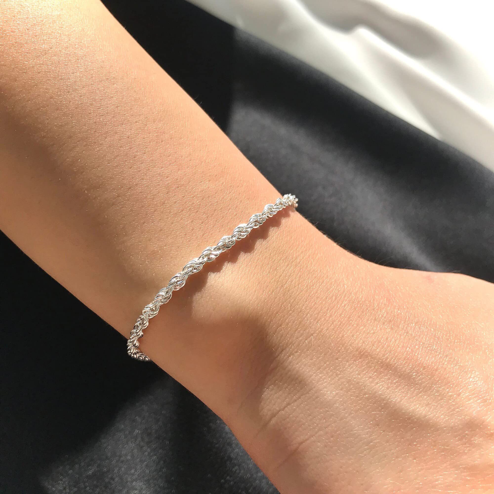 BRIJEWNES 925 Sterling Silver Clasp 2mm 2.5mm 3mm Gold & Silver Rope Chain Bracelet for Men & Women - Solid Diamond Cut Rope Chain Jewelry - Perfect for Gifts, Everyday Wear, and Special Occasions