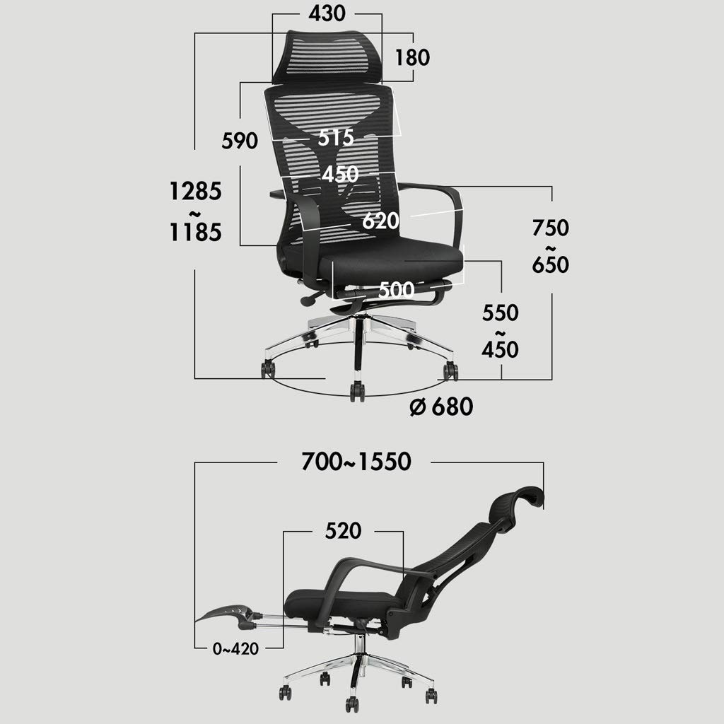Ergonomic Office Chair - Adjustable Reclining Computer Desk Chair with Lumbar Support for Home & Office, Perfect for Long Work Hours & Lunch Breaks (Gray)